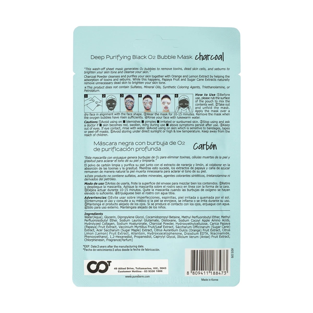 2 Purederm Charcoal Deep Purifying Black O2 Bubble Mask 20g, 2 of 2