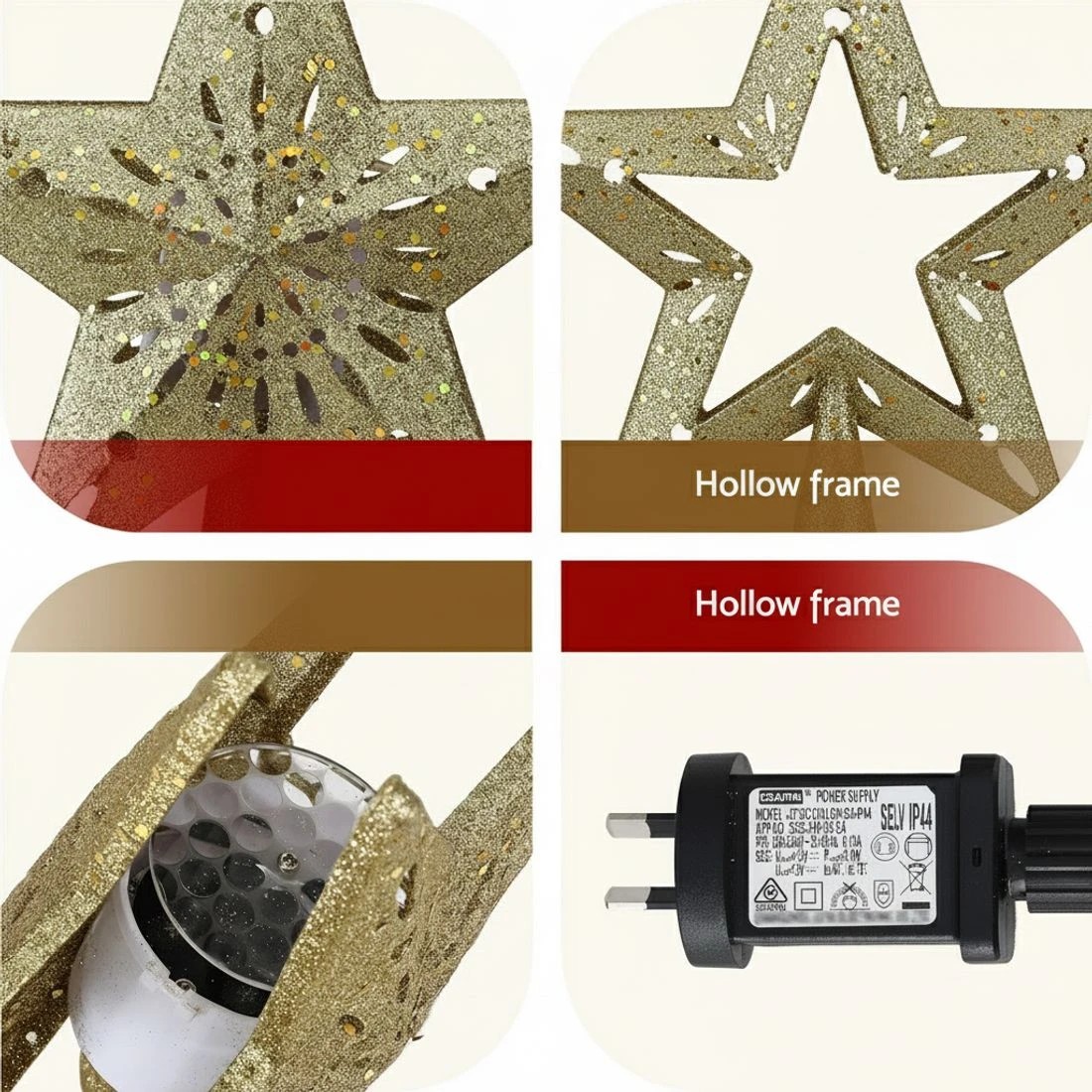 6 Jingle Jollys Christmas Tree Topper Star Snowflake Projector Party Glitter Gold - Gold, 6 of 6