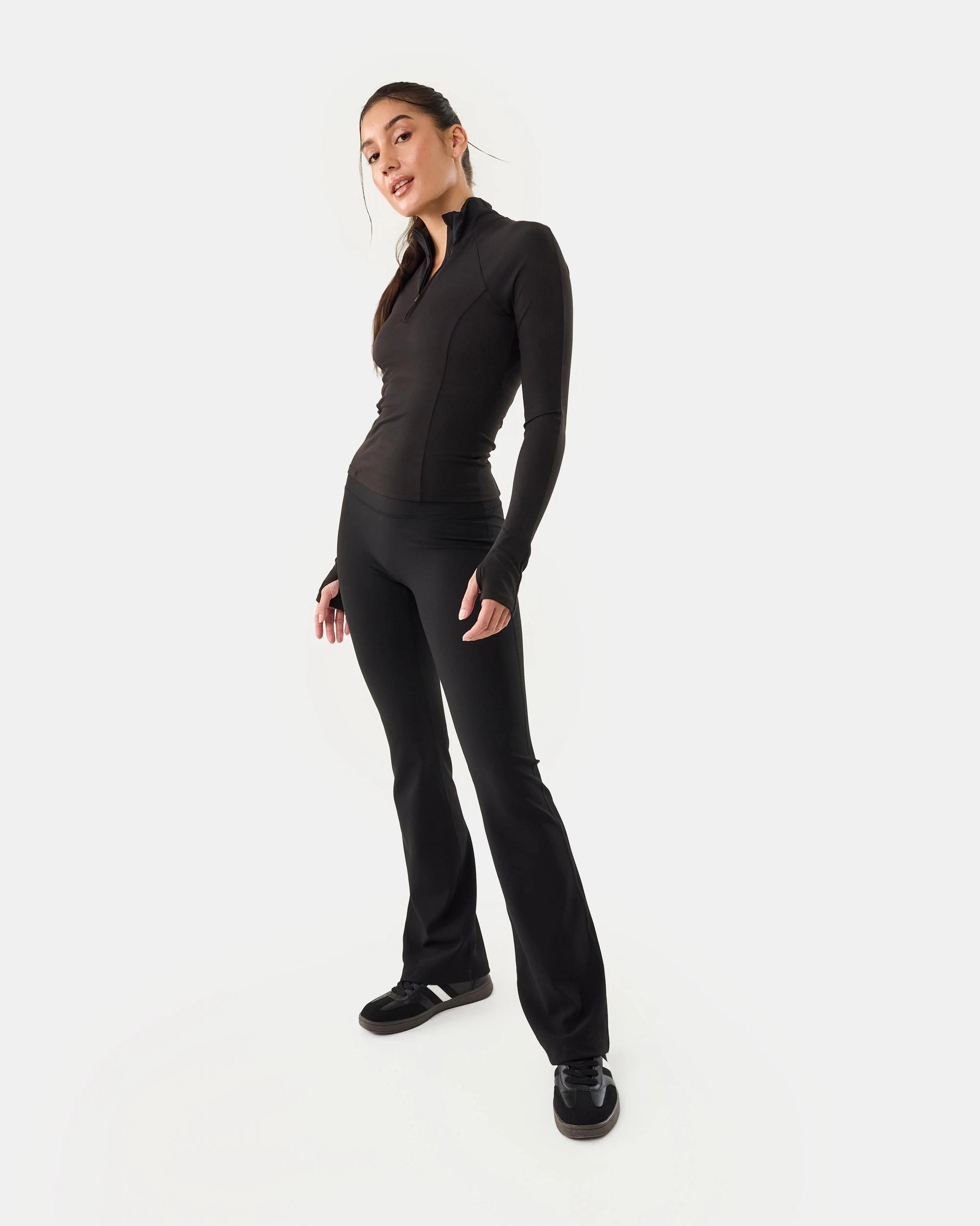 3 Active Womens Soft Rib Flared Leggings Black, 3 of 5