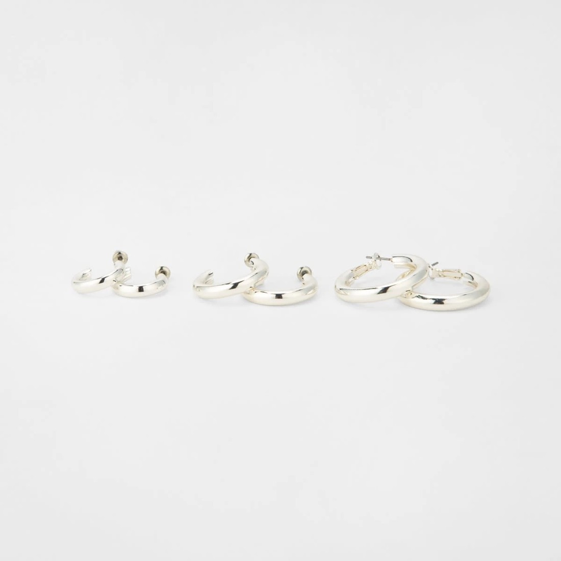 3 3 Pack Chunky Hoop Earrings - Silver Tone, 3 of 4