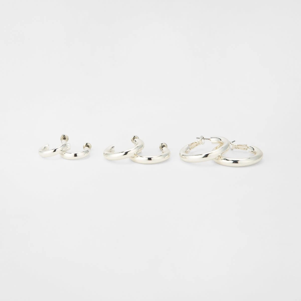 3 3 Pack Chunky Hoop Earrings - Silver Tone, 3 of 4