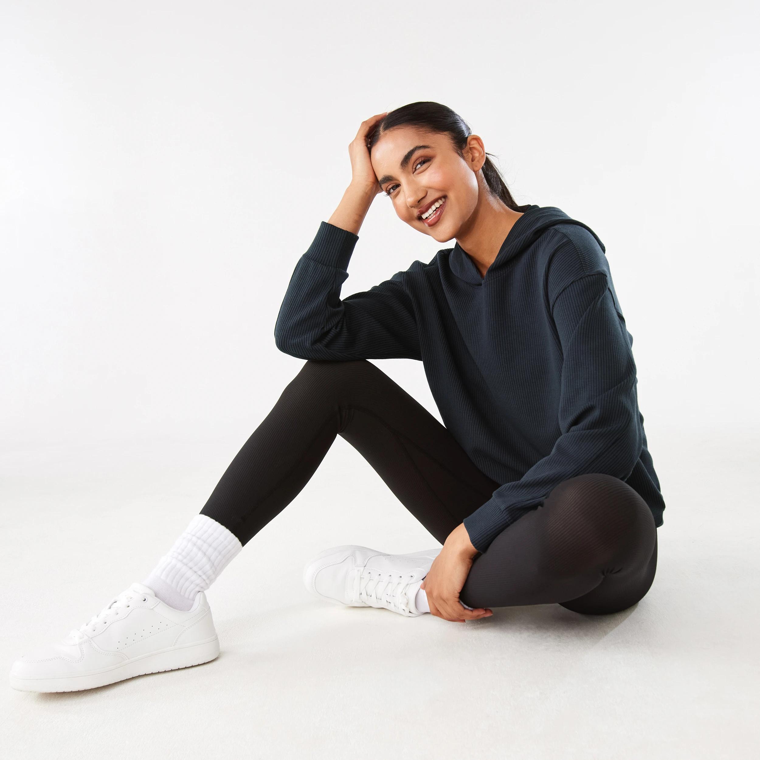 9 Active Womens Ribbed Scuba Hoodie WASHED BLACK, 9 of 10