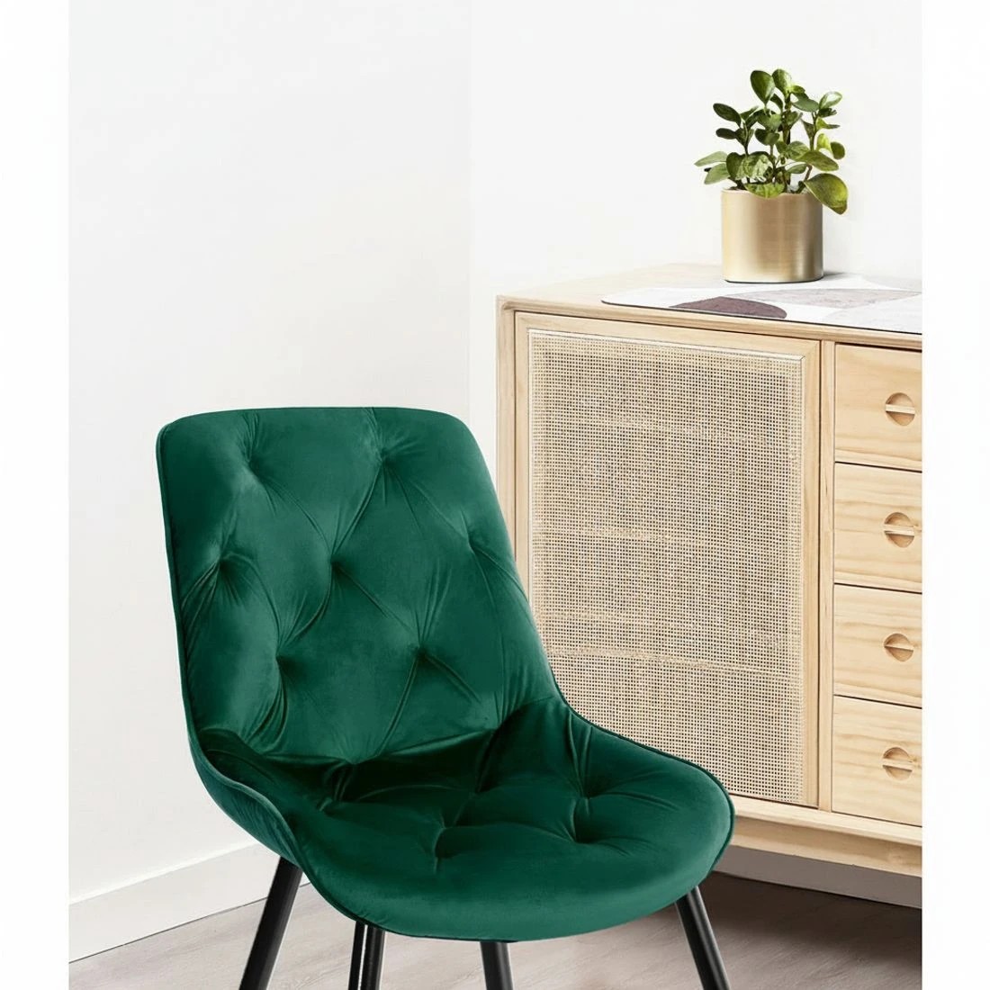 5 Artiss Dining Chairs Set of 2 Velvet Diamond Tufted Green - Green, 5 of 5