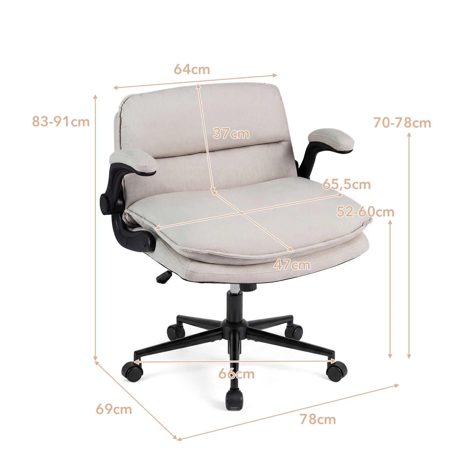 4 Costway Office Desk Chair Flip up Arms Vanity Stool Swivel Criss Cross Armchair w/Backrest - Beige, 4 of 4