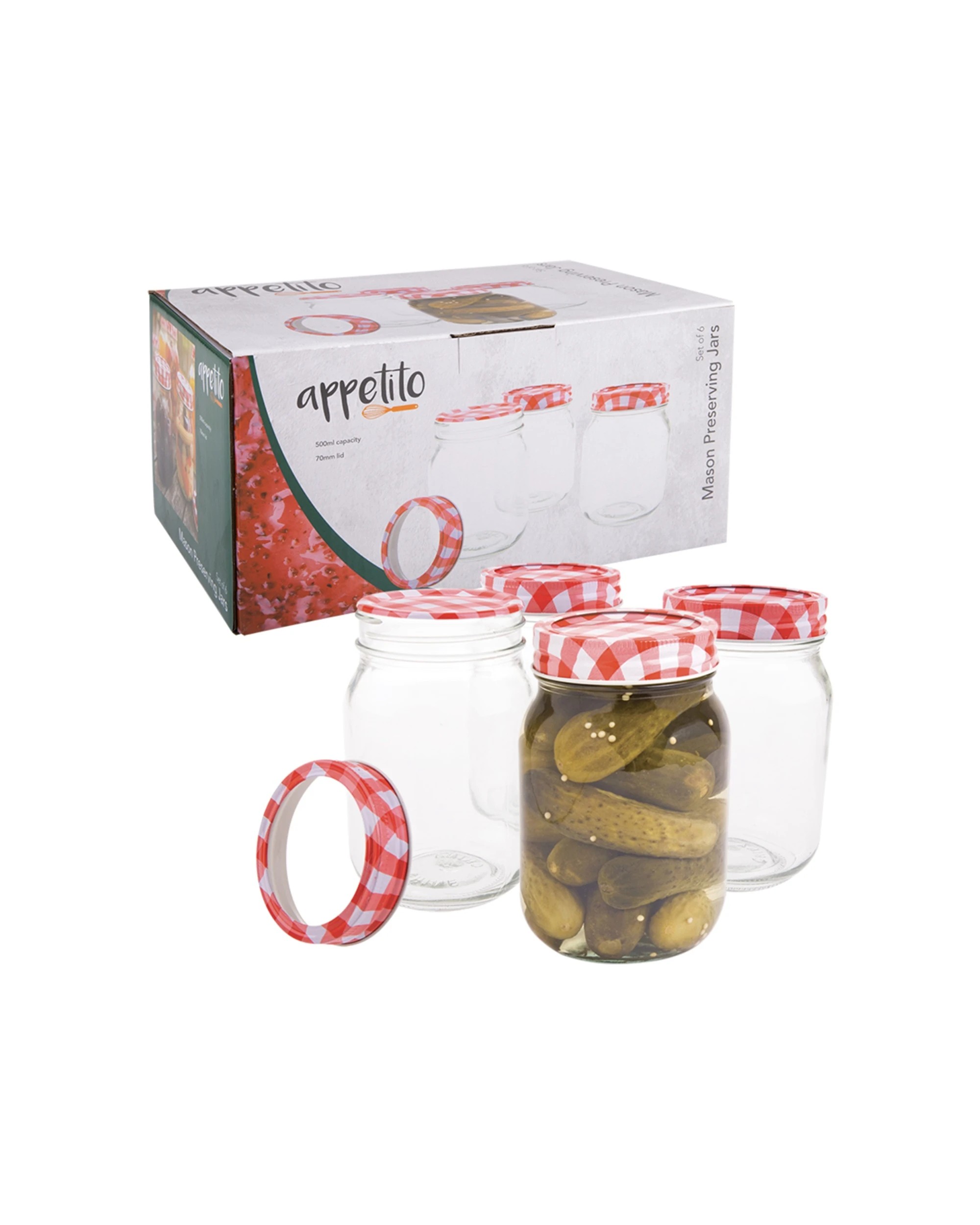1 Appetito 6pc Mason Preserving Jars Home Kitchen Organiser 500ml - Clear, 1 of 5