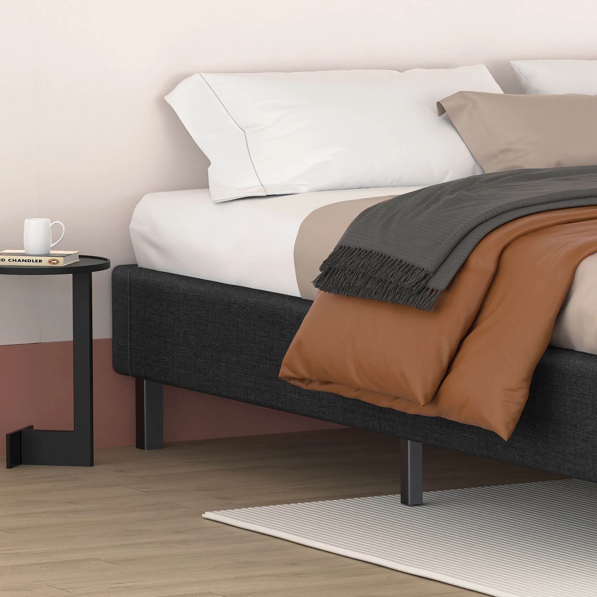 4 Alfordson Bed Frame Queen Size Mattress Base Foundation Fabric Basel - Charcoal, 4 of 10