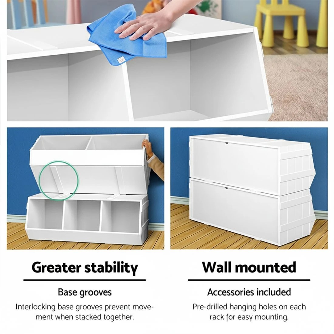 4 Keezi Kids Toy Box Bookshelf Storage Bookcase Organiser Display Stackable - White, 4 of 7