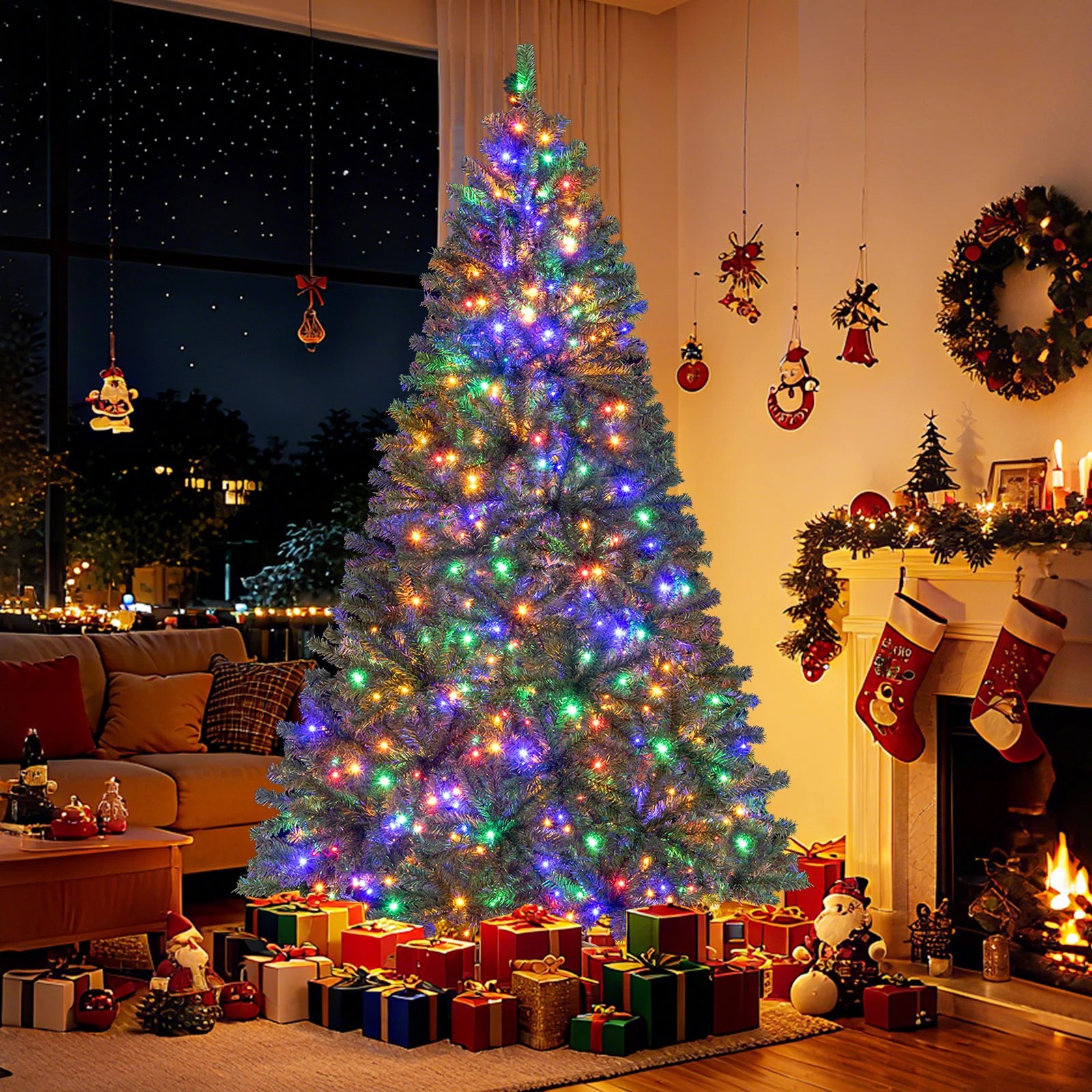 5 Costway 2.1M Pre-Lit Artificial Christmas Tree w/640 Multicolored LEDs Home Office Party Decoration, 5 of 6