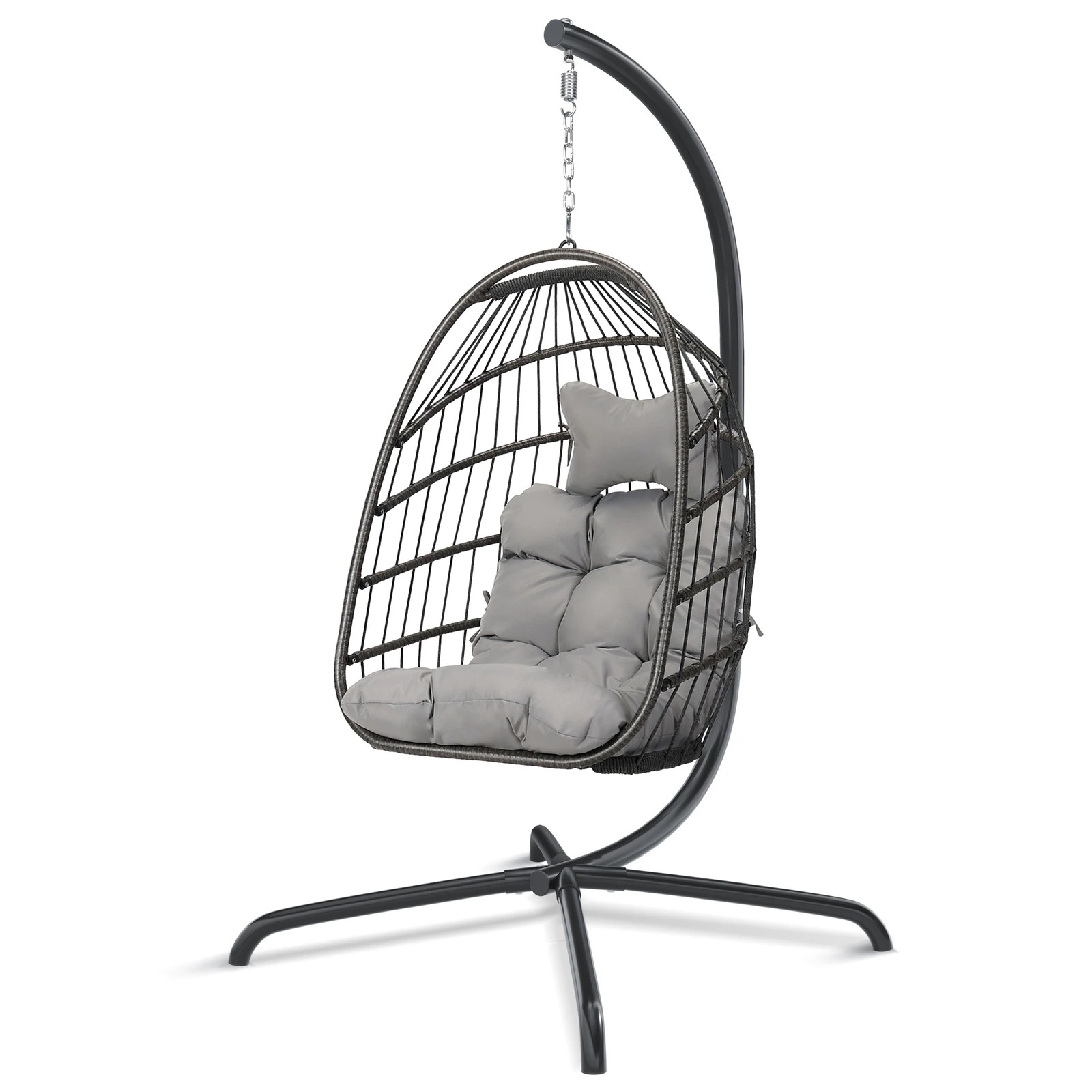 1 Alfordson Outdoor Egg Swing Chair Wicker Rattan Pod Foldable Seat - Light Grey, 1 of 10