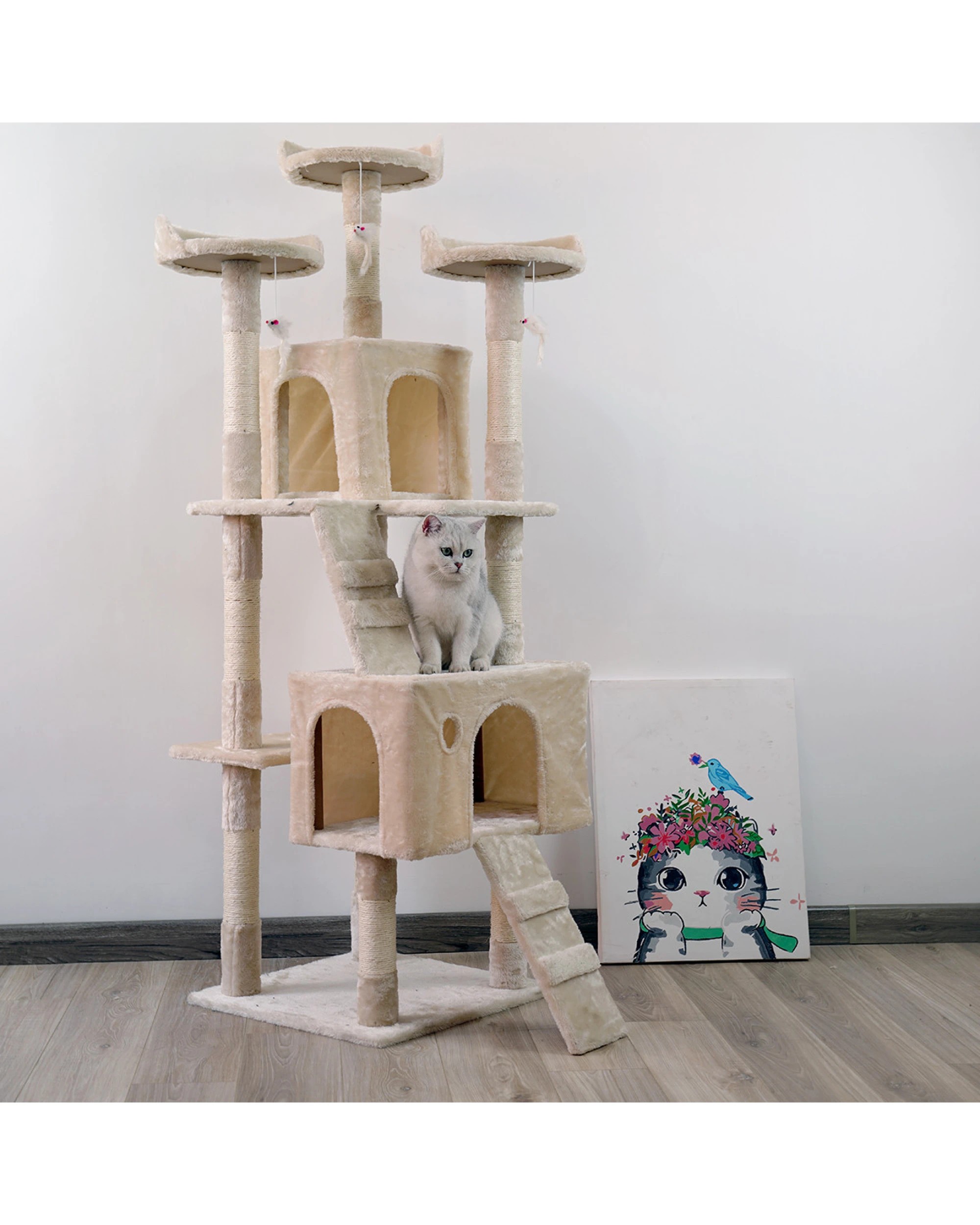 4 Furtastic 170cm Cat Tree Scratching Post - Beige, 4 of 5