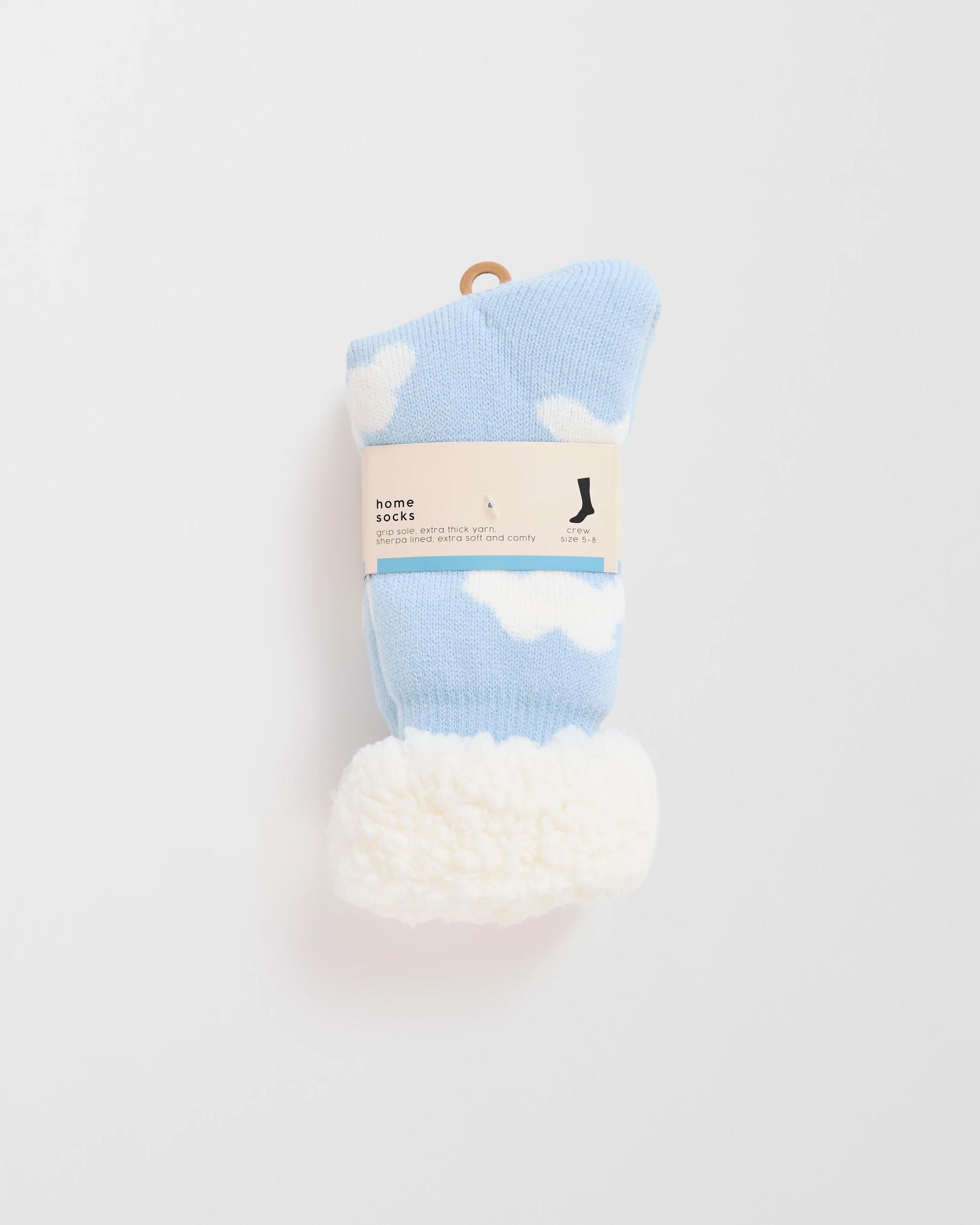 4 Target Woman Sherpa Lined Crew Length Home Socks BLUE CLOUDS, 4 of 4