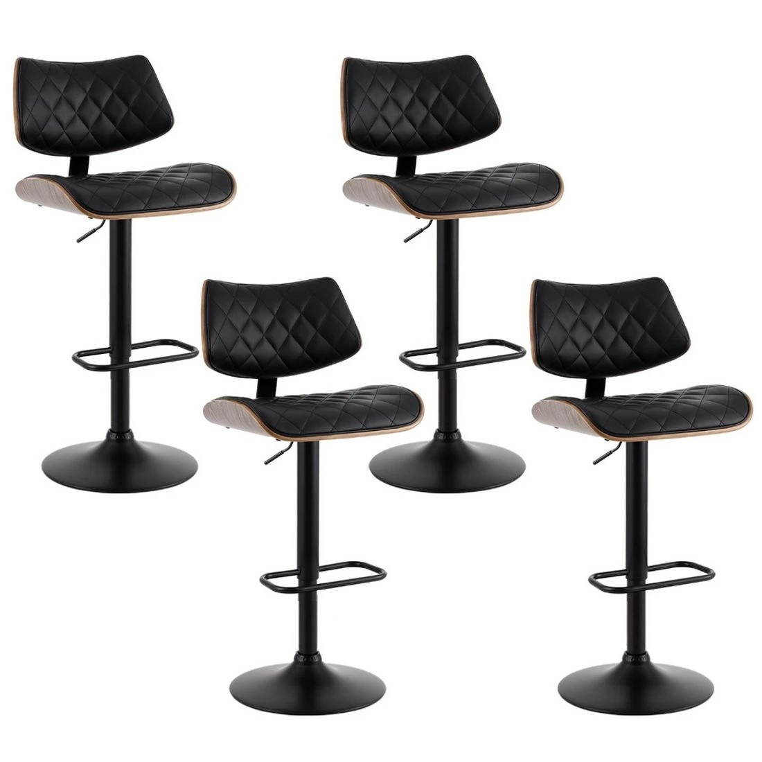 1 Artiss 4x Bar Stools Kitchen Dining Chairs Gas Lift Stool Wooden Leather - Black, 1 of 7