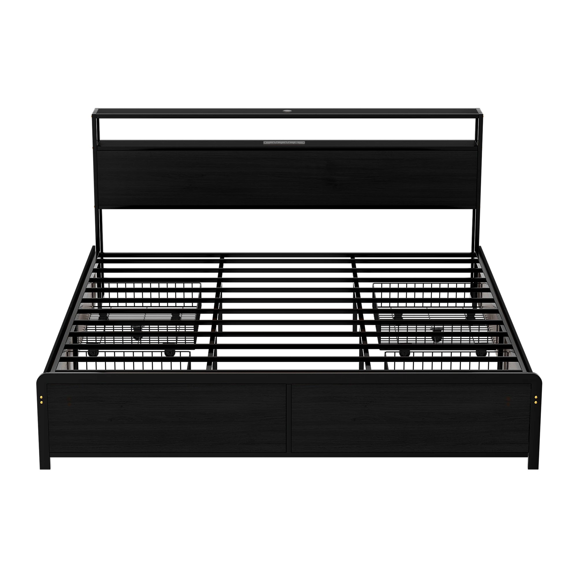 3 Artiss Metal Bed Frame King Size Storage Headboard Charge Station LED 4 Drawers - Black, 3 of 8