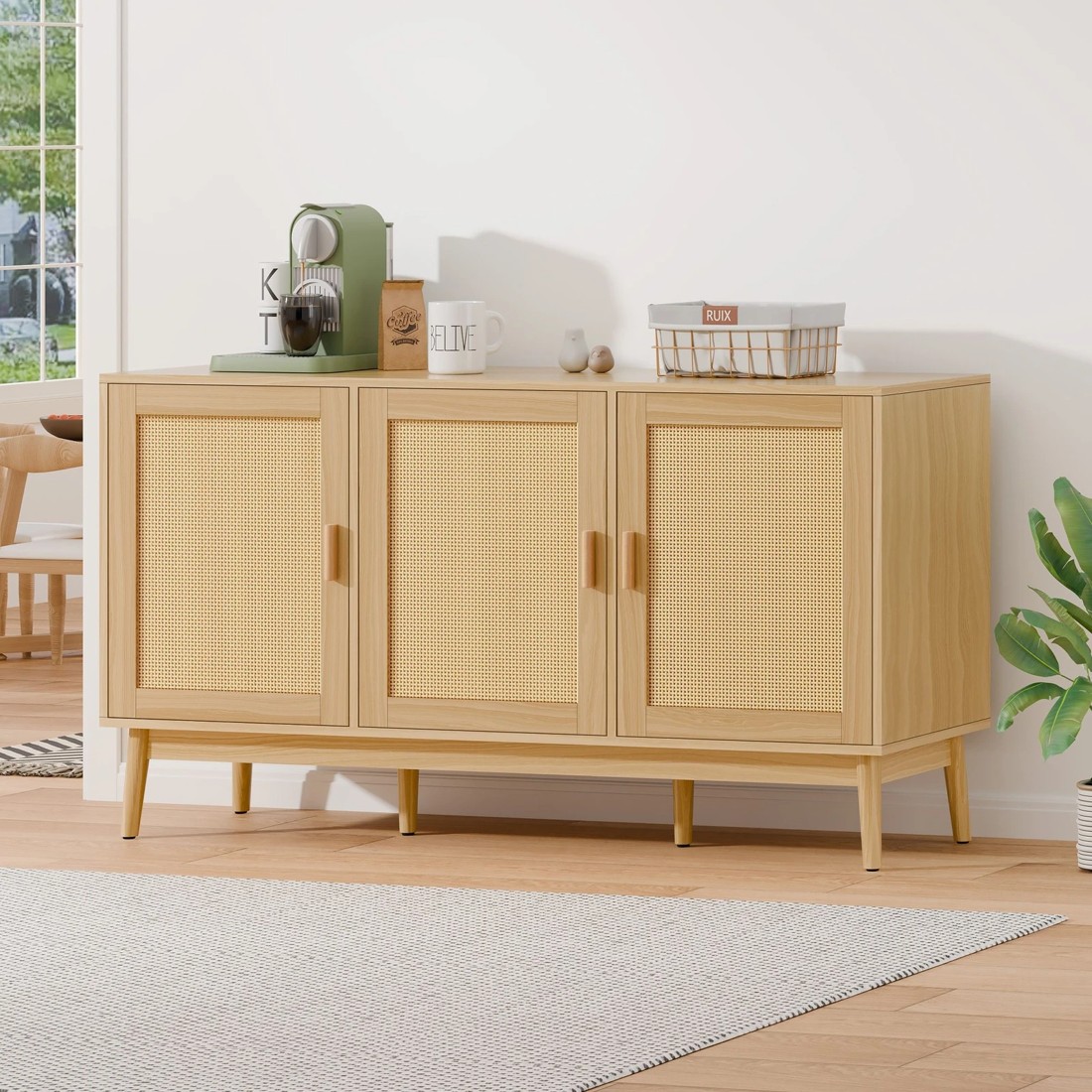 3 Alfordson Buffet Sideboard Cupboard Cabinet Rattan Doors Storage Kitchen Hallway - Wood, 3 of 10