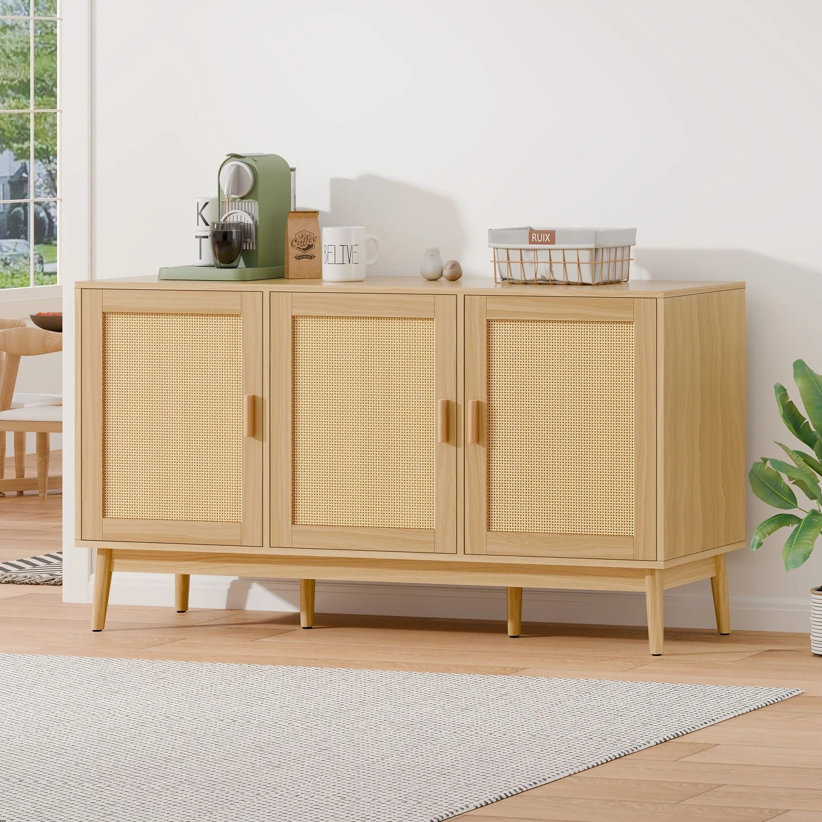 3 Alfordson Buffet Sideboard Cupboard Cabinet Rattan Doors Storage Kitchen Hallway - Wood, 3 of 10