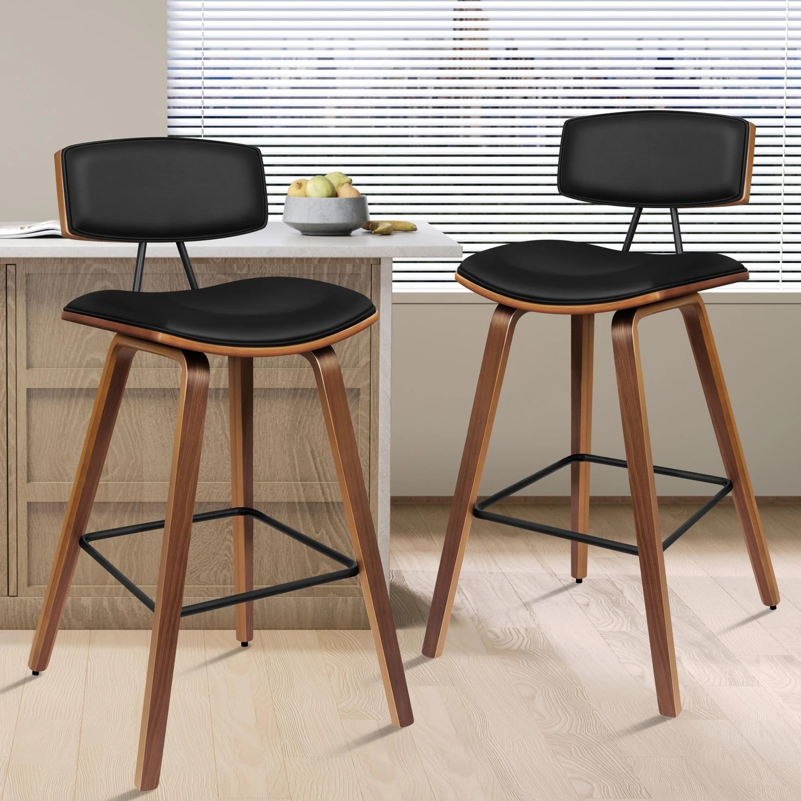 9 Alfordson 2x Wooden Bar Stools Mabel Kitchen Dining Chair Wood Vintage - Black, 9 of 9