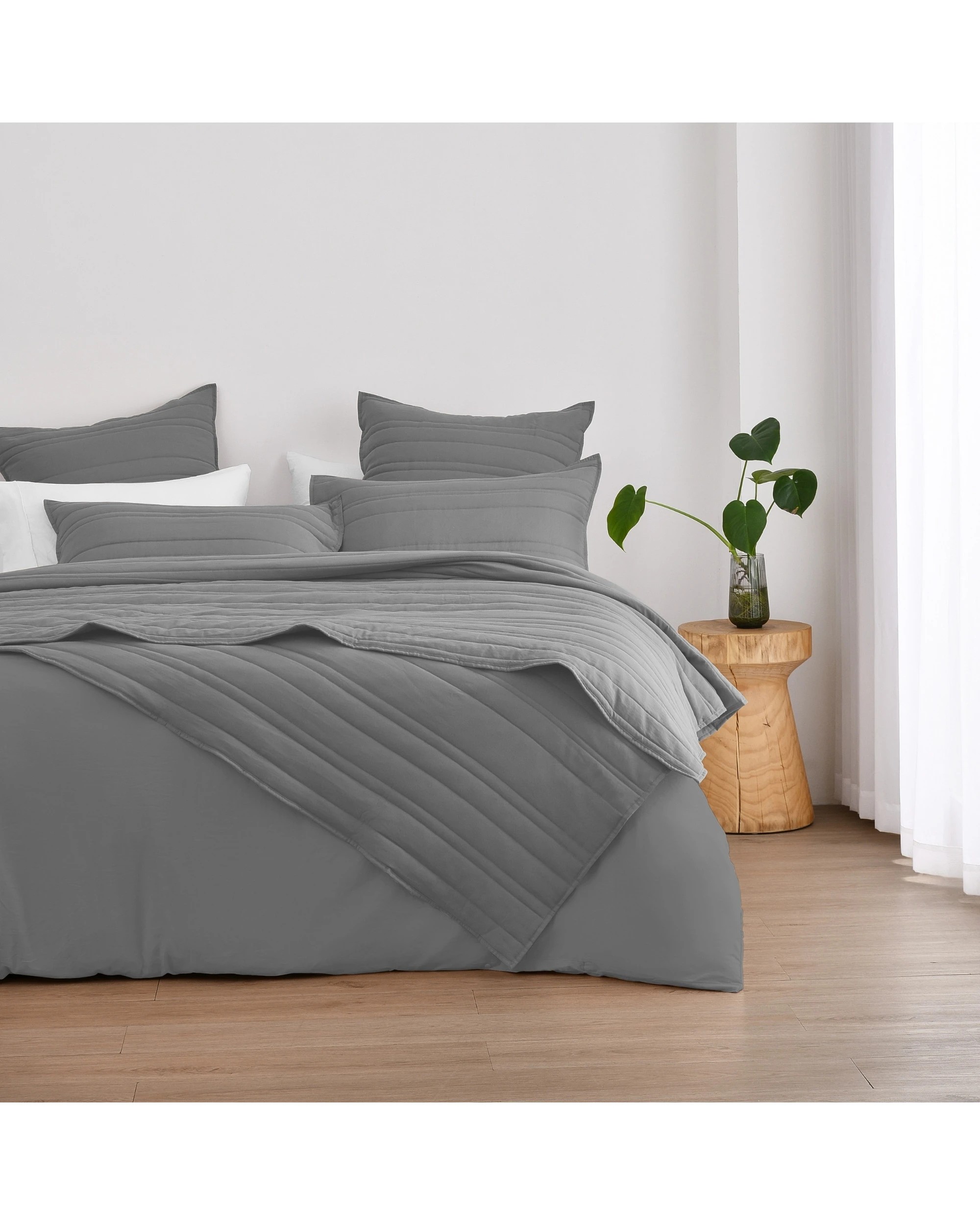 6 Dreamaker Superfine Washed Microfibre Stripe Quilted Coverlet Set - Queen/King - Charcoal, 6 of 7