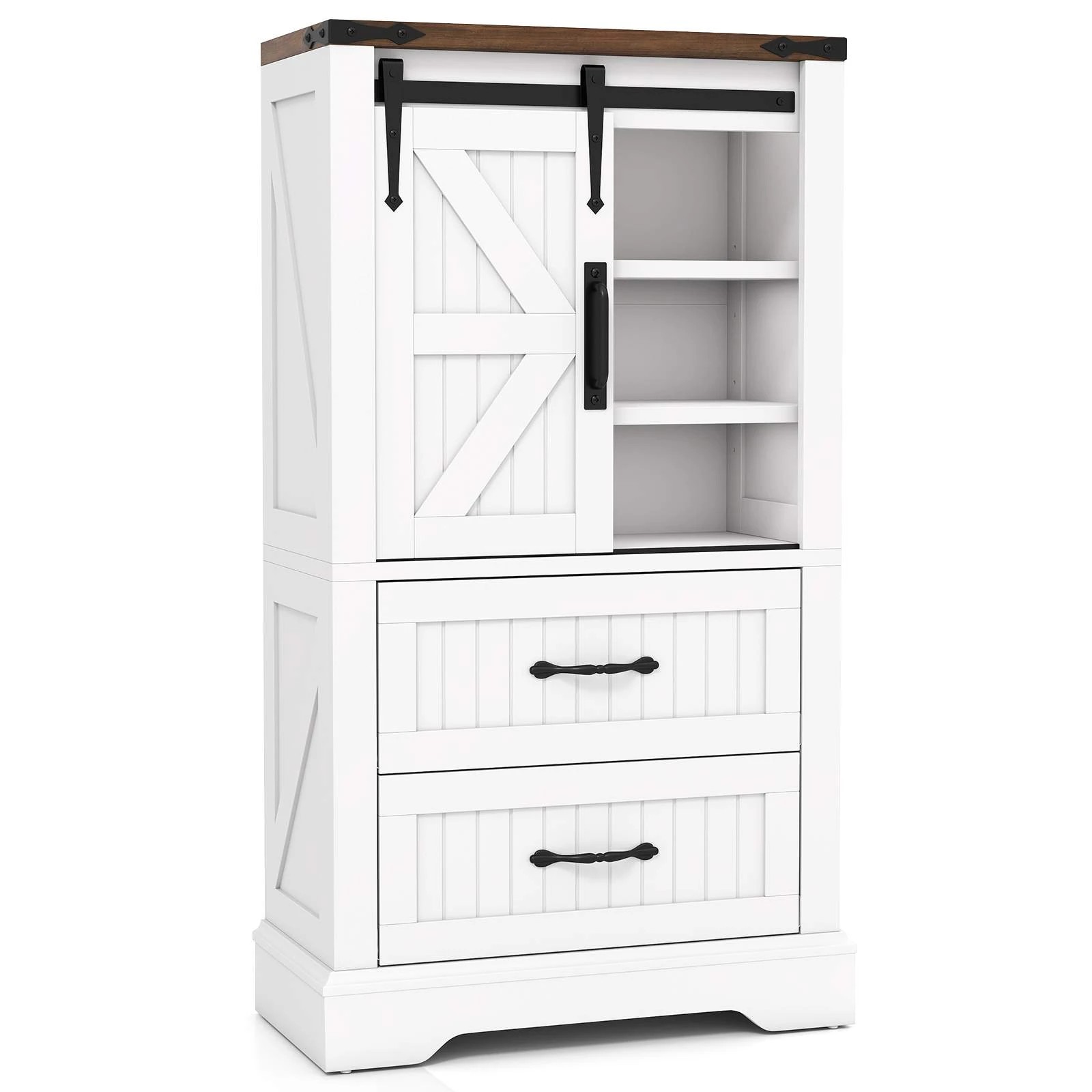 1 Costway Farmhouse Bathroom Floor Cabinet w/2 Storage Drawers & Sliding Door, 1 of 4