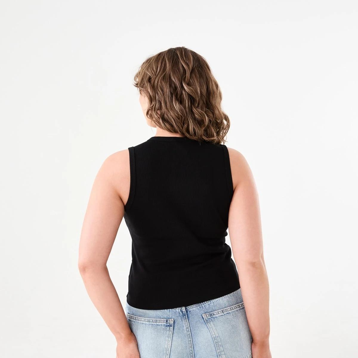3 Sleeveless Rib Button Tank BLACK, 3 of 5