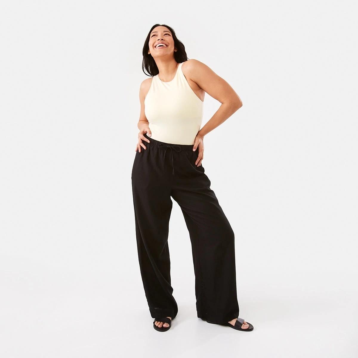 2 Linen Blend Wide Leg Pants Black, 2 of 7