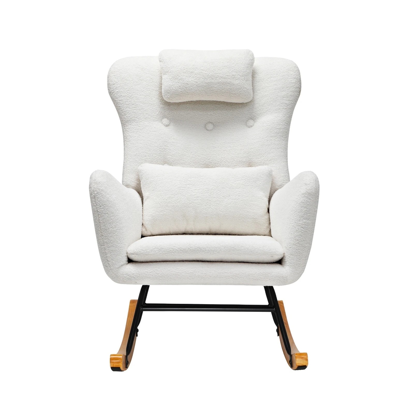 8 Oikiture Rocking Chair Nursing Armchair Sherpa Accent Chairs With 2 Pillow
 - White, 8 of 10