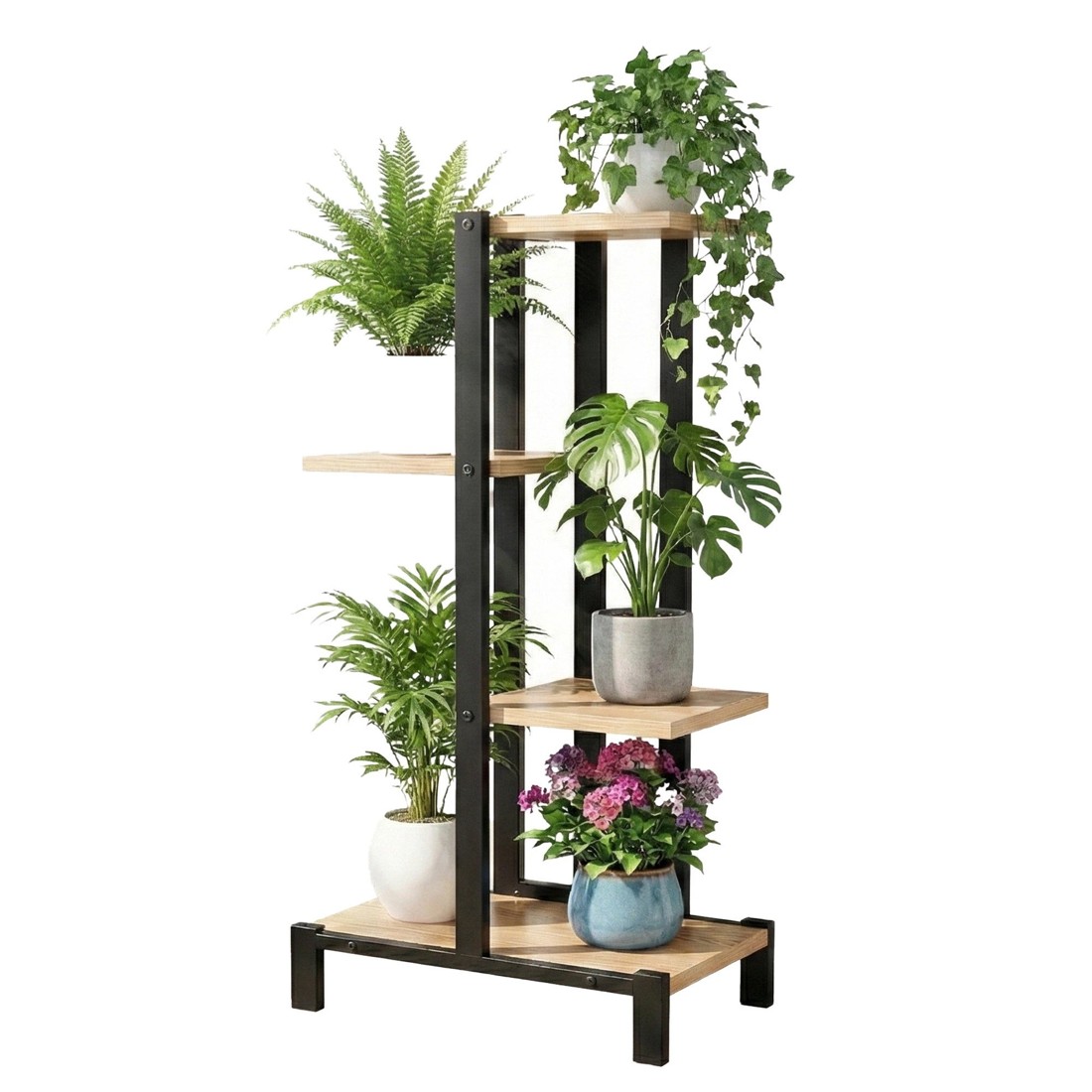 1 Artiss 4 Tiers Plant Stand Metal Flower Pots Shelf Indoor Outdoor Garden Home - Brown, 1 of 2