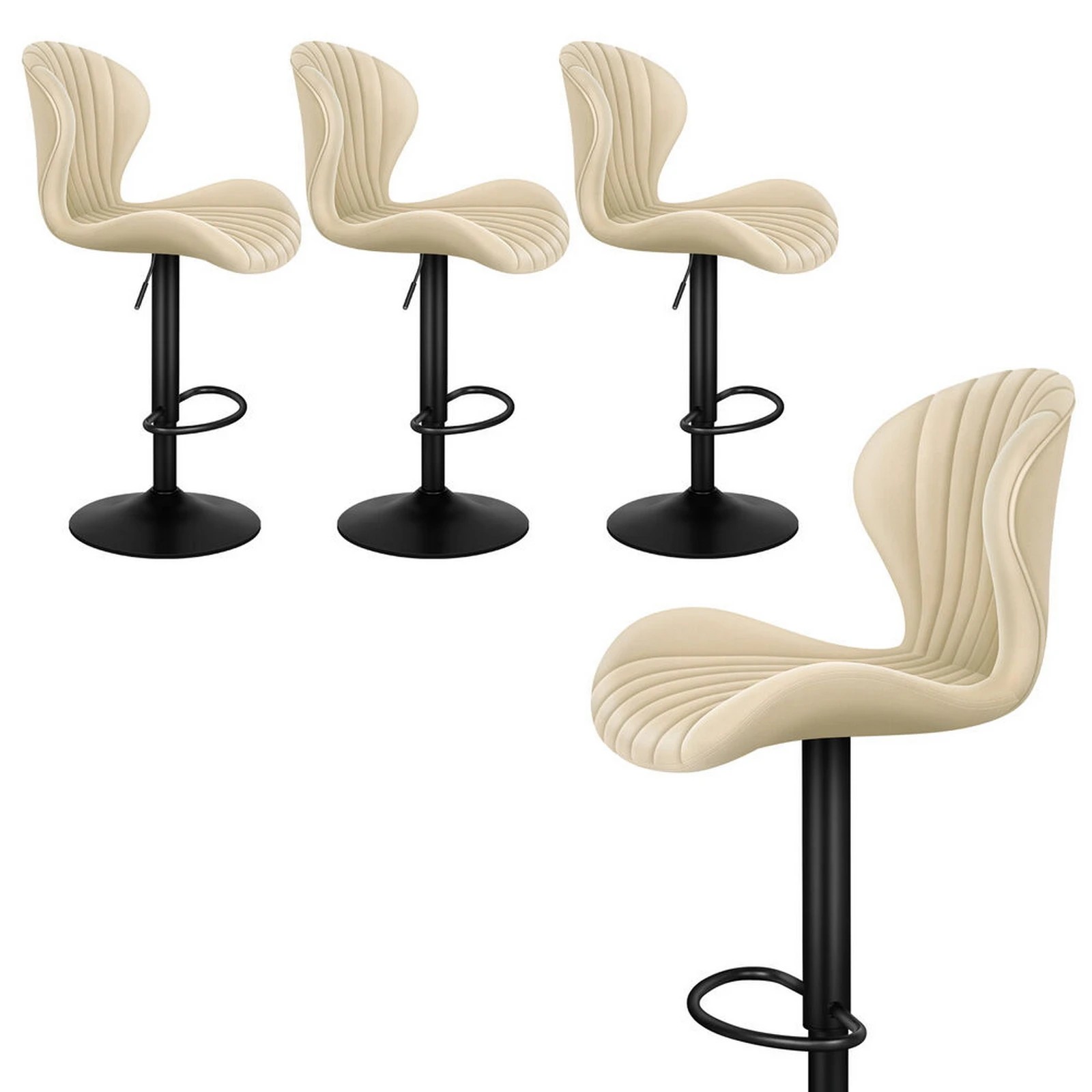 1 Alfordson 4x Bar Stools Gas Lift Air Leather Bar Chairs Kitchen Swivel - Beige, 1 of 10