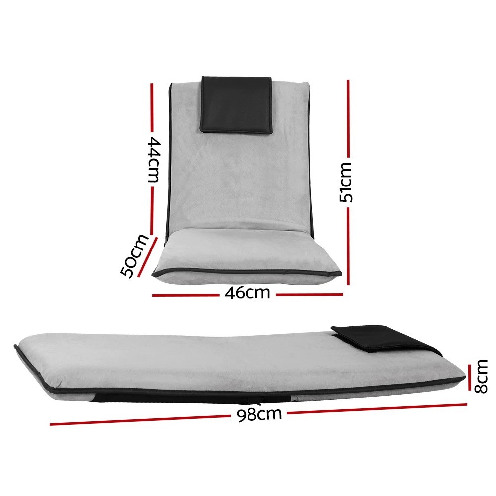 2 Artiss 2X Floor Lounge Sofa Bed Floor Cushion  Velvet - Grey, 2 of 6