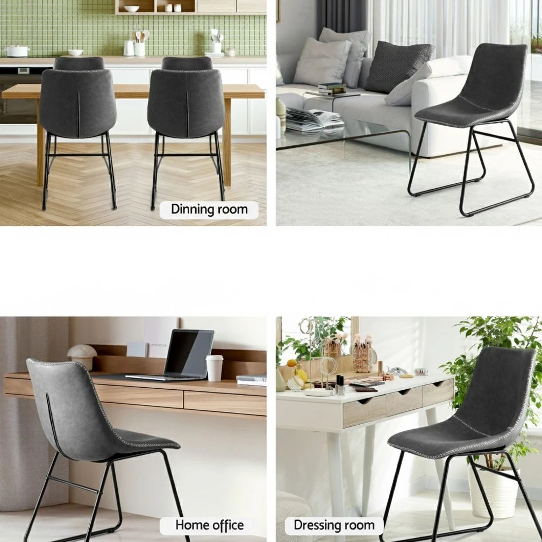 5 Artiss 4x Dining Chairs Retro PU Leather Kitchen Lounge Cafe Accent Chair - Grey, 5 of 6