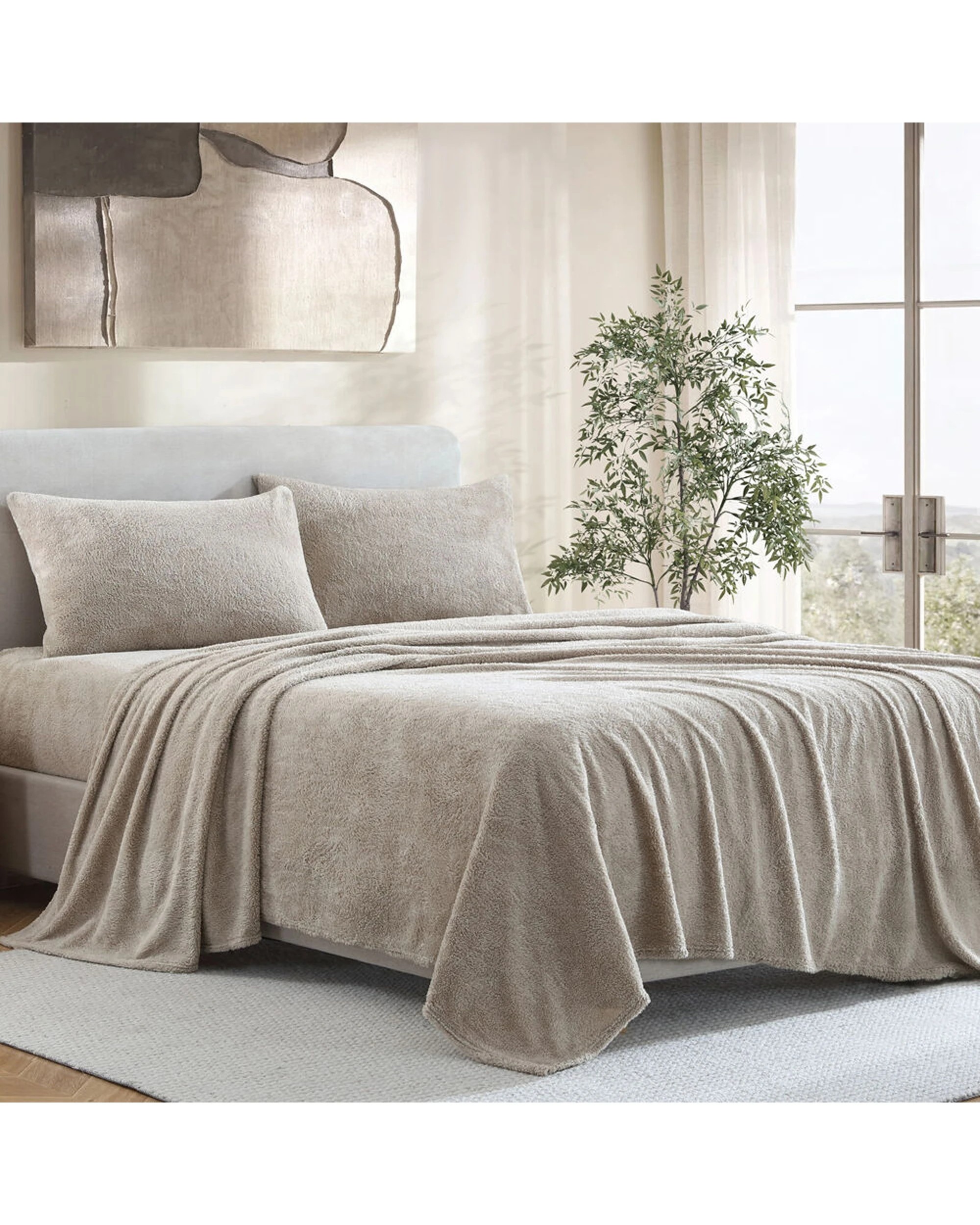 1 Ardor Boudoir Polyester Teddy Fleece Bed Sheet With Pillowcase Set - Single Bed - Natural, 1 of 1