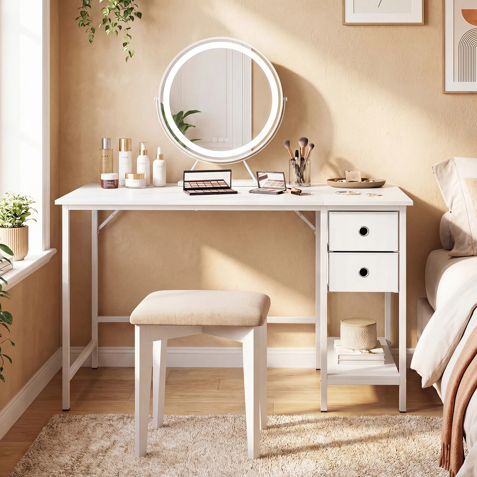 4 Costway 120cm Computer Desk w/Removable Drawers Study Workstation - White, 4 of 6