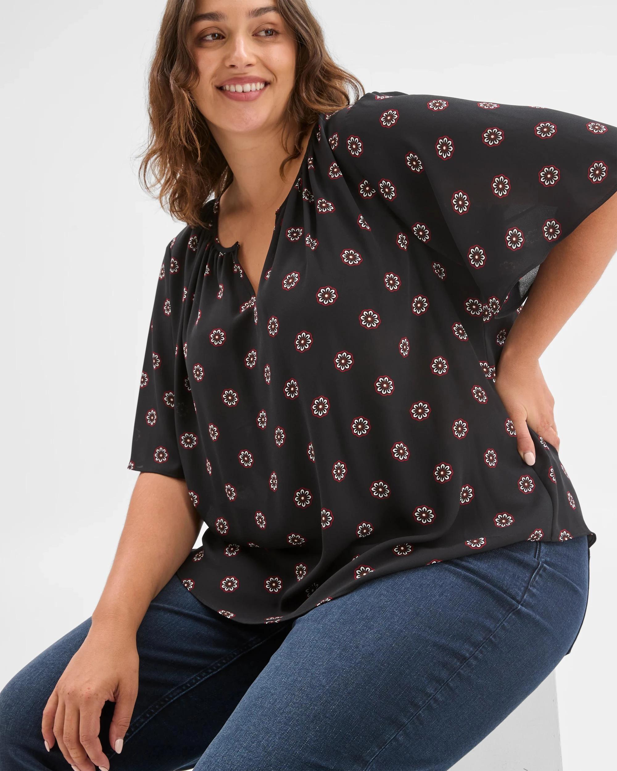6 Target Curve Plus Size Ella Short Sleeve Blouse DITSY FLORAL, 6 of 6