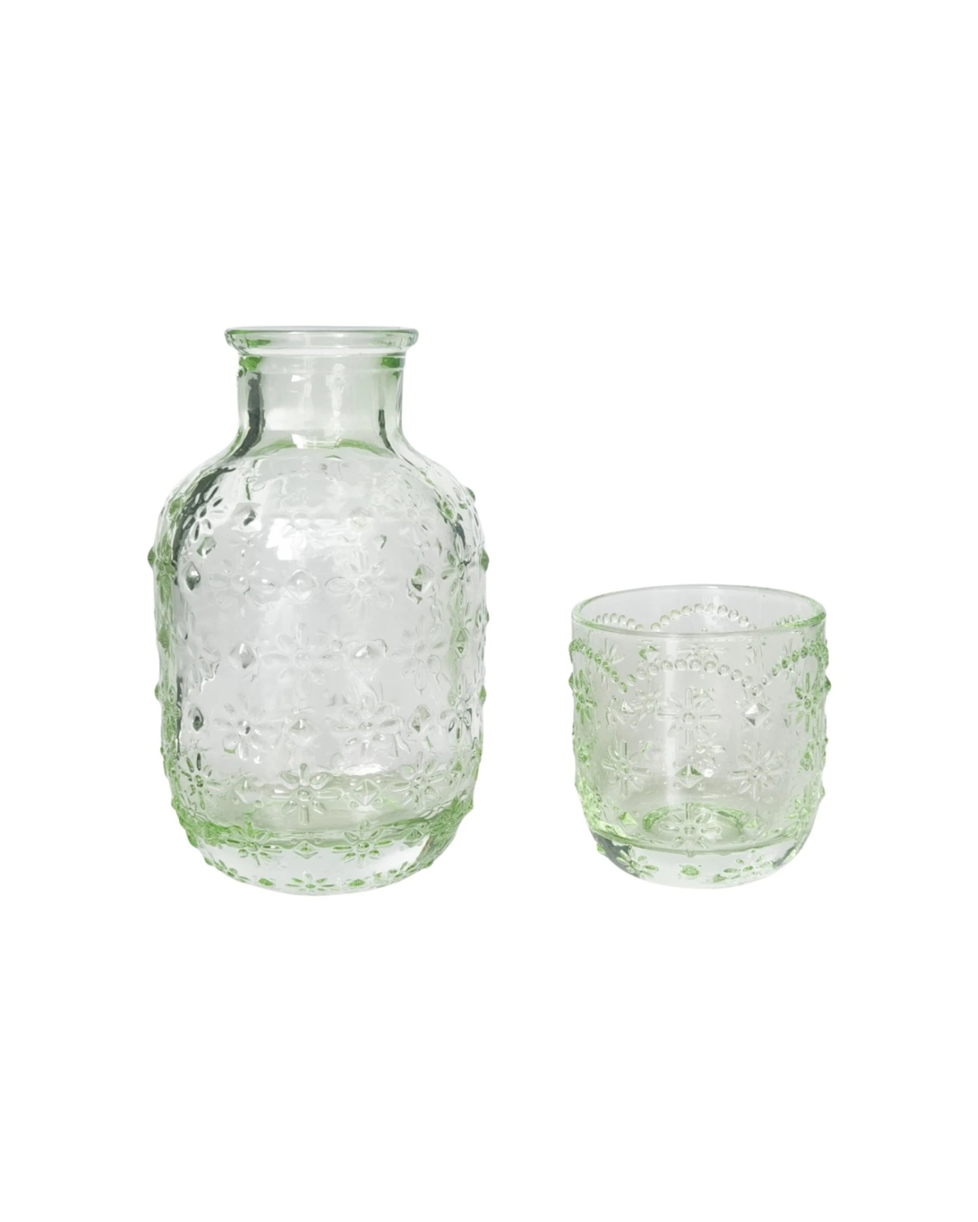 2 Urban Products 2x 2pc Mari Glass Vintage Floral Carafe Set Embossed Glass 19cm - Clear, 2 of 4