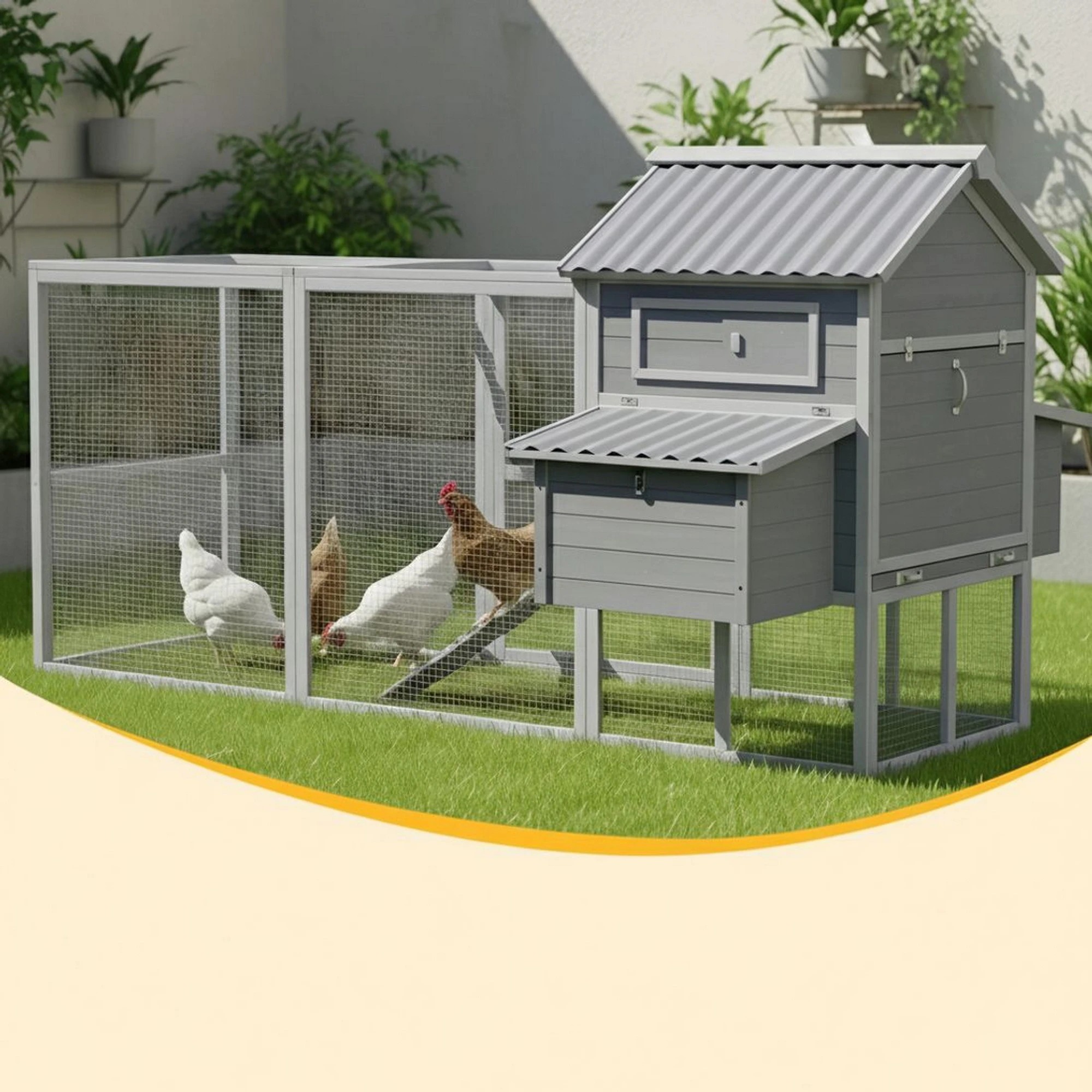 5 i.Pet Chicken Coop Rabbit Hutch Extra Large Wooden Run Bunny Cage Poultry House - Multi, 5 of 8