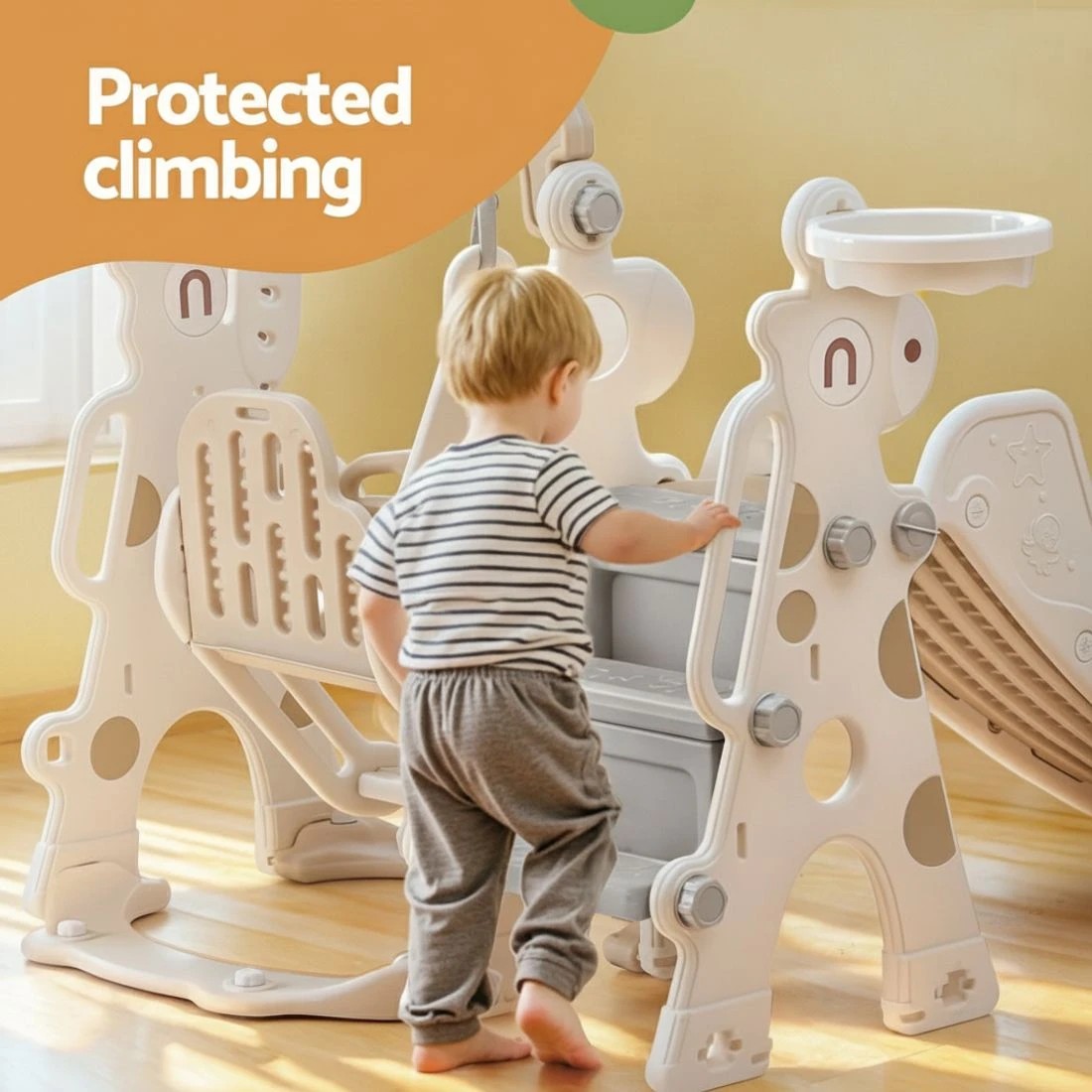 3 Keezi Kids Slide Swing Set Basketball Hoop Outdoor Playground Toys 160cm - Beige, 3 of 5