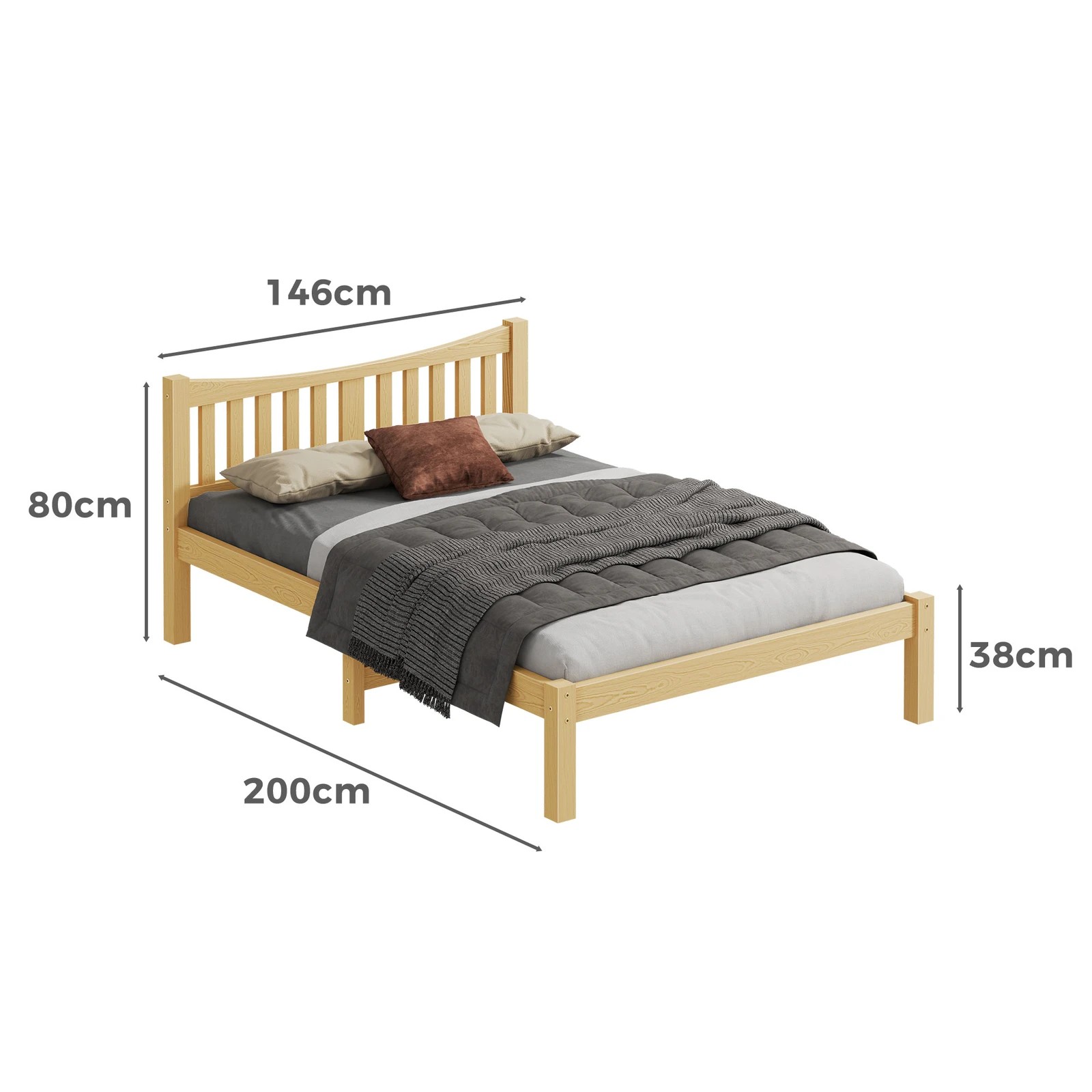 7 Alfordson Bed Frame Wooden Double Size Solid Pine Timber Base Cambrie - Natural, 7 of 10