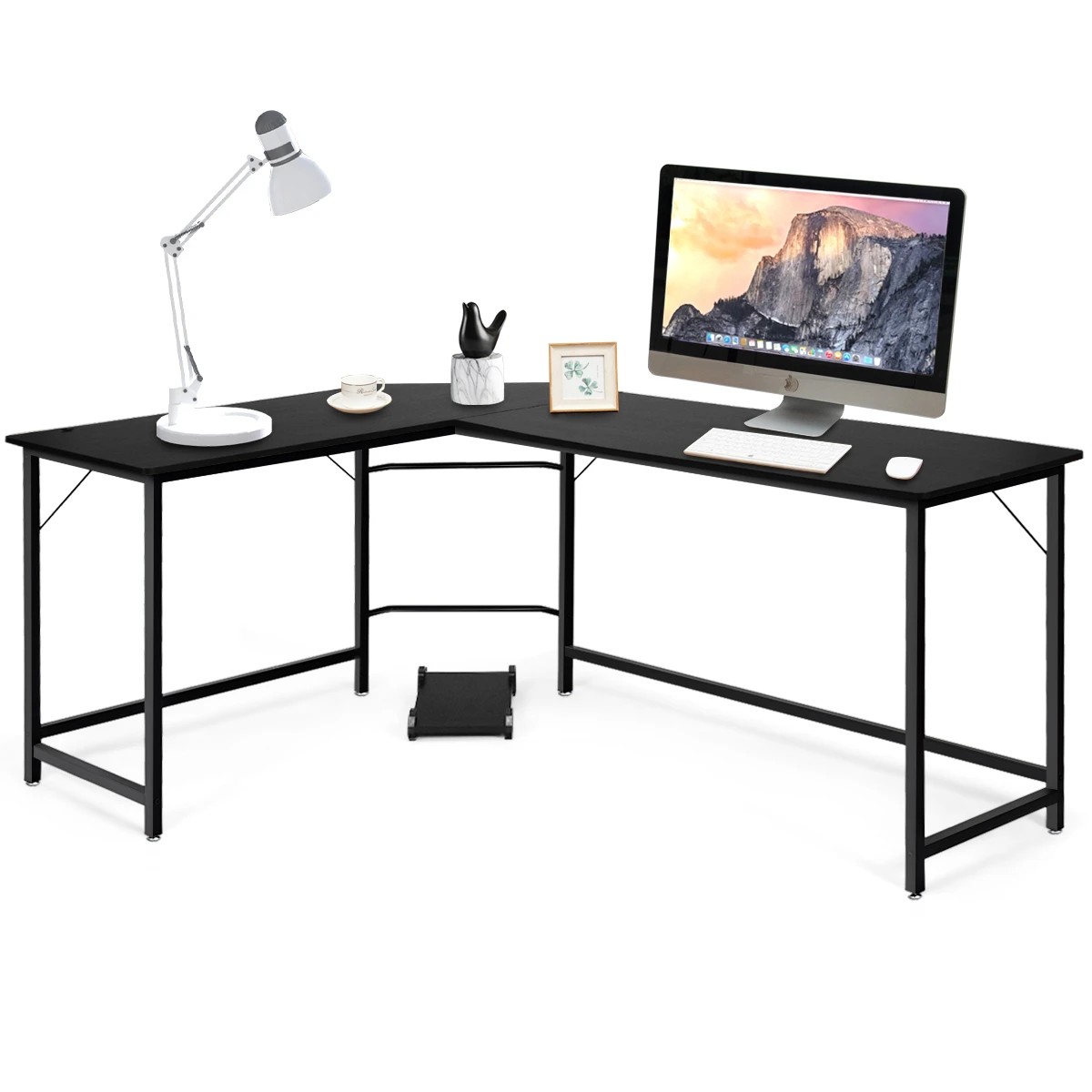 8 Costway L-shaped Computer Desk Home Office Desk w/CPU Stand - Black, 8 of 8