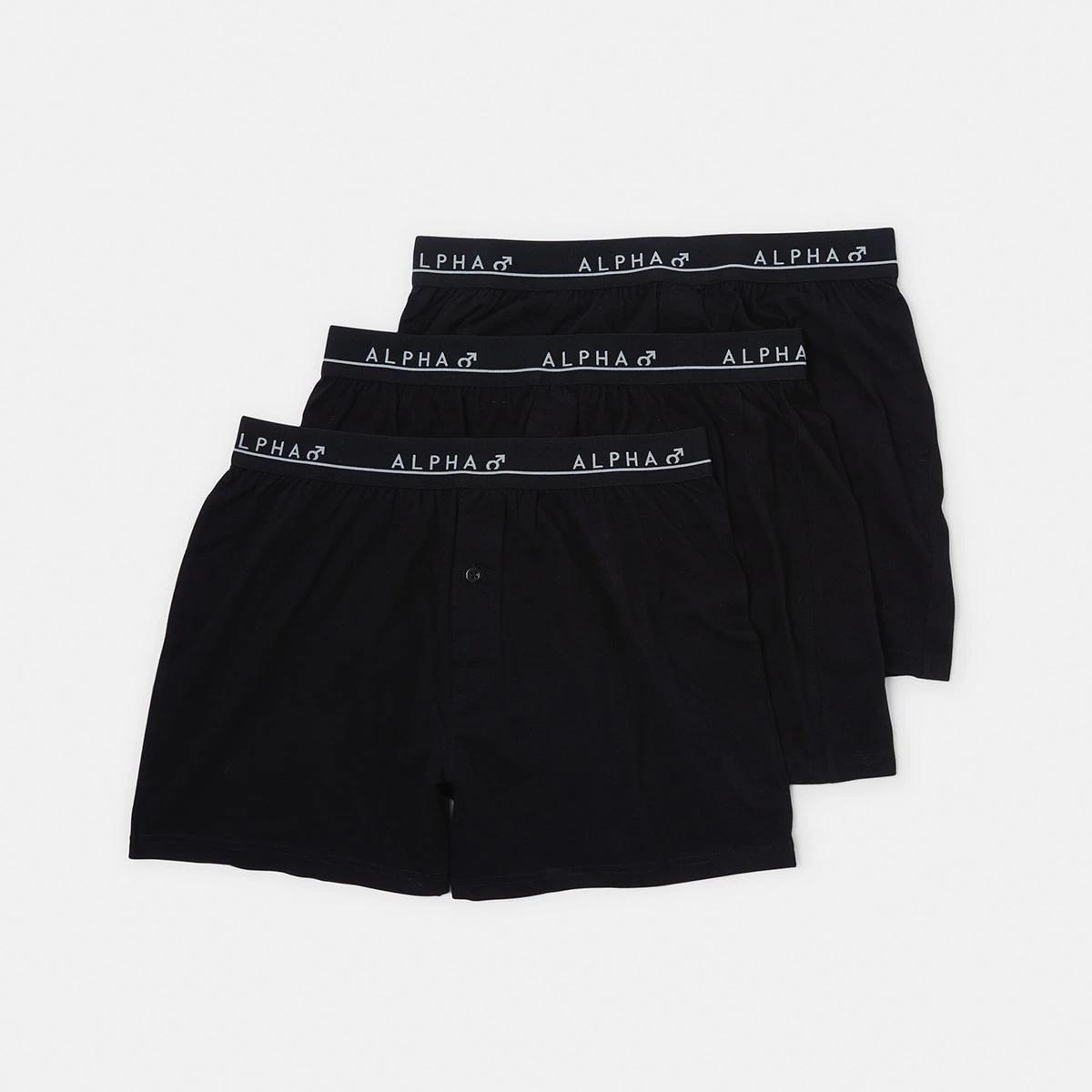 1 3 Pack Plain Jersey Boxers BLACK, 1 of 6