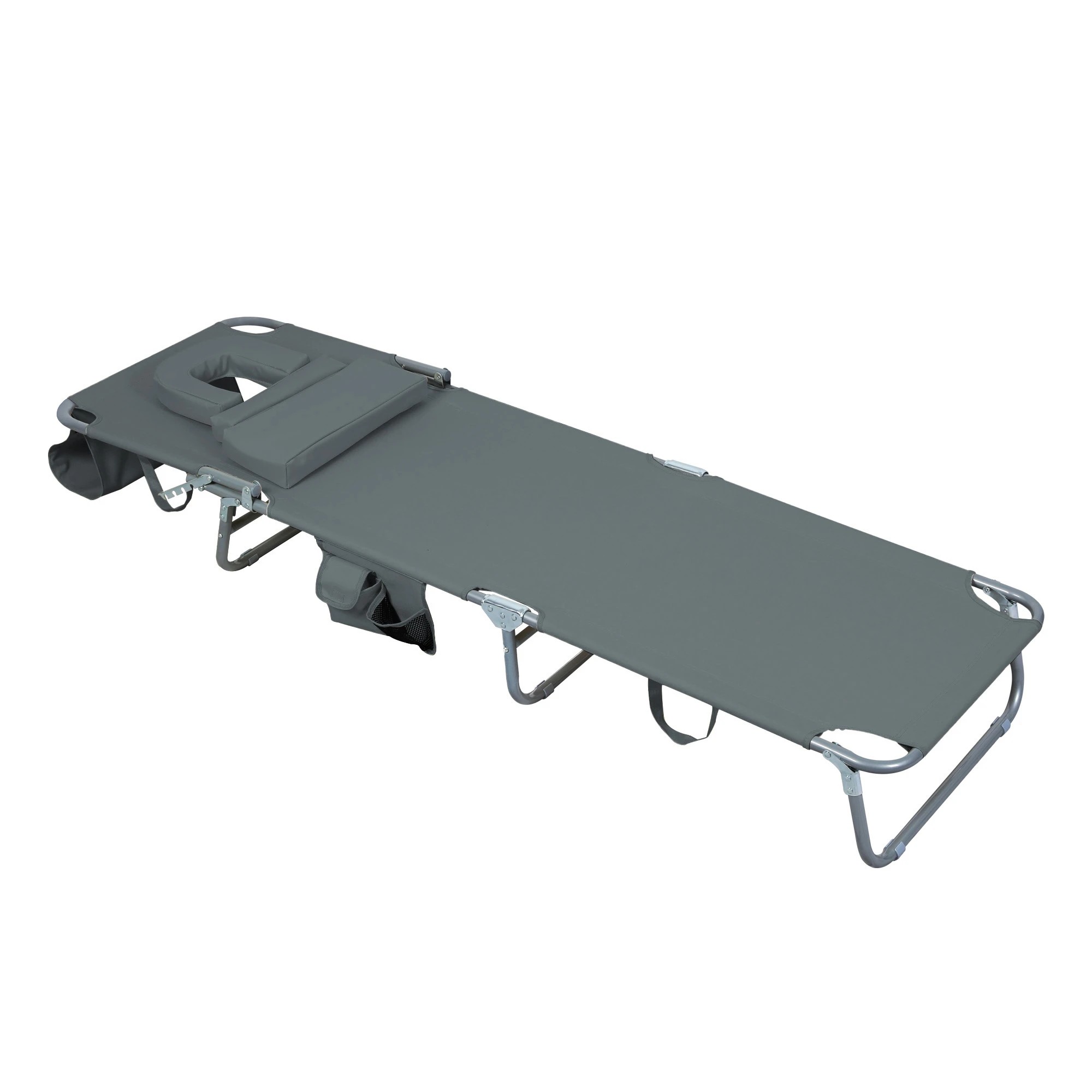 2 Levede Folding Beach Lounge Chair with Face Hole Sun Lounger Camping - Grey, 2 of 9