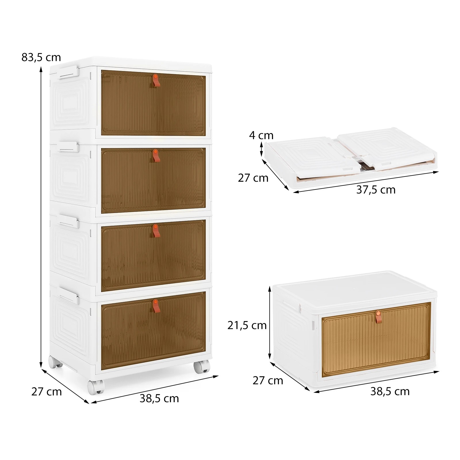 4 Costway 4-Tier Foldable Shoe Rack Mobile Organiser Closet Container Stackable Storage Bins w/Lid - White, 4 of 5