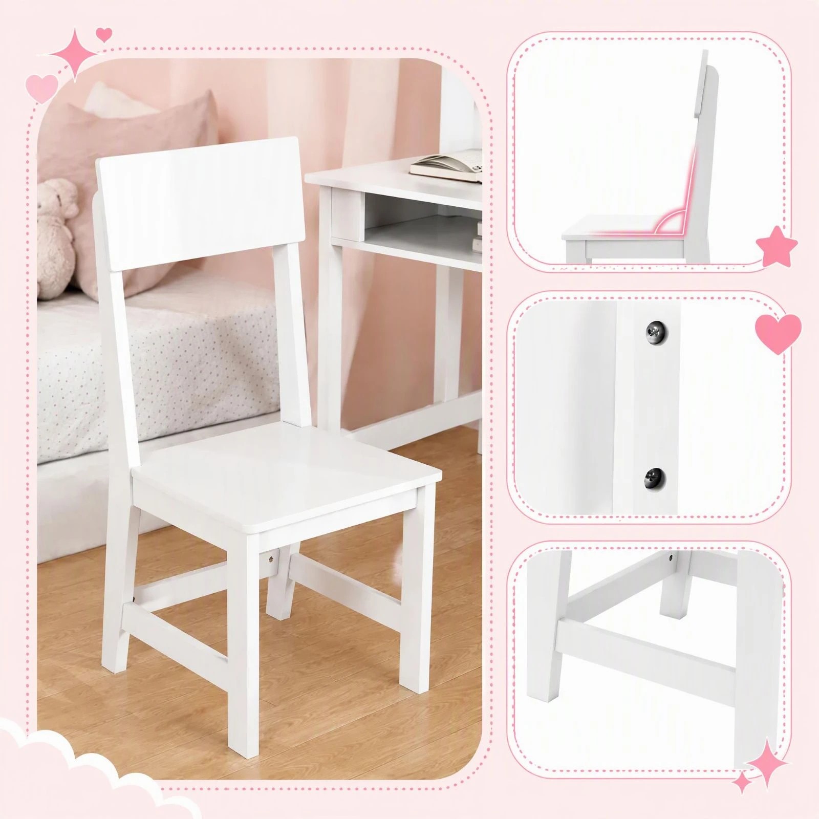 Costway Kids Study Desk Chair Set Wooden Writing Table Cork Bulletin ...