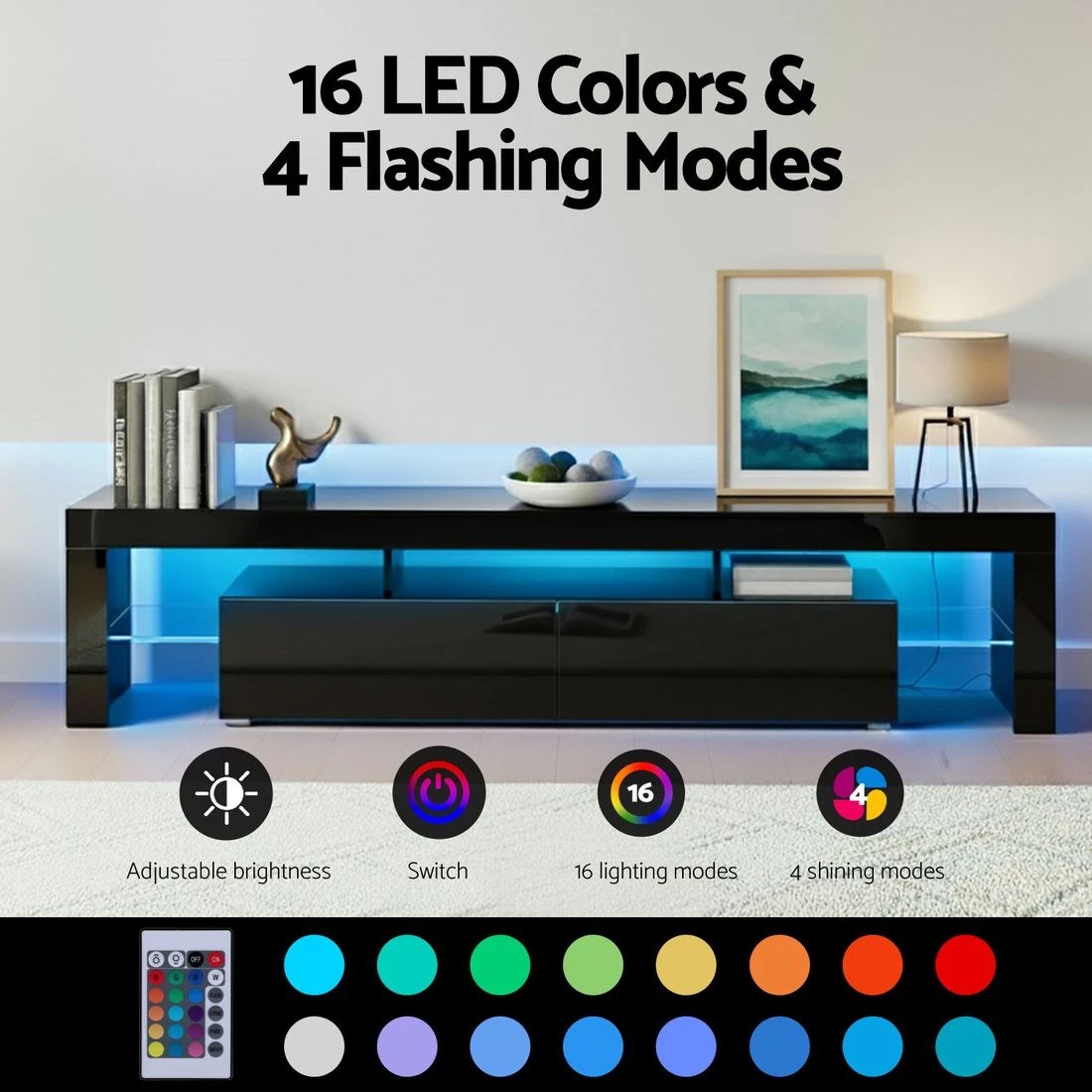 6 Artiss Entertainment Unit Tv Cabinet Led 189cm
 - Black, 6 of 8