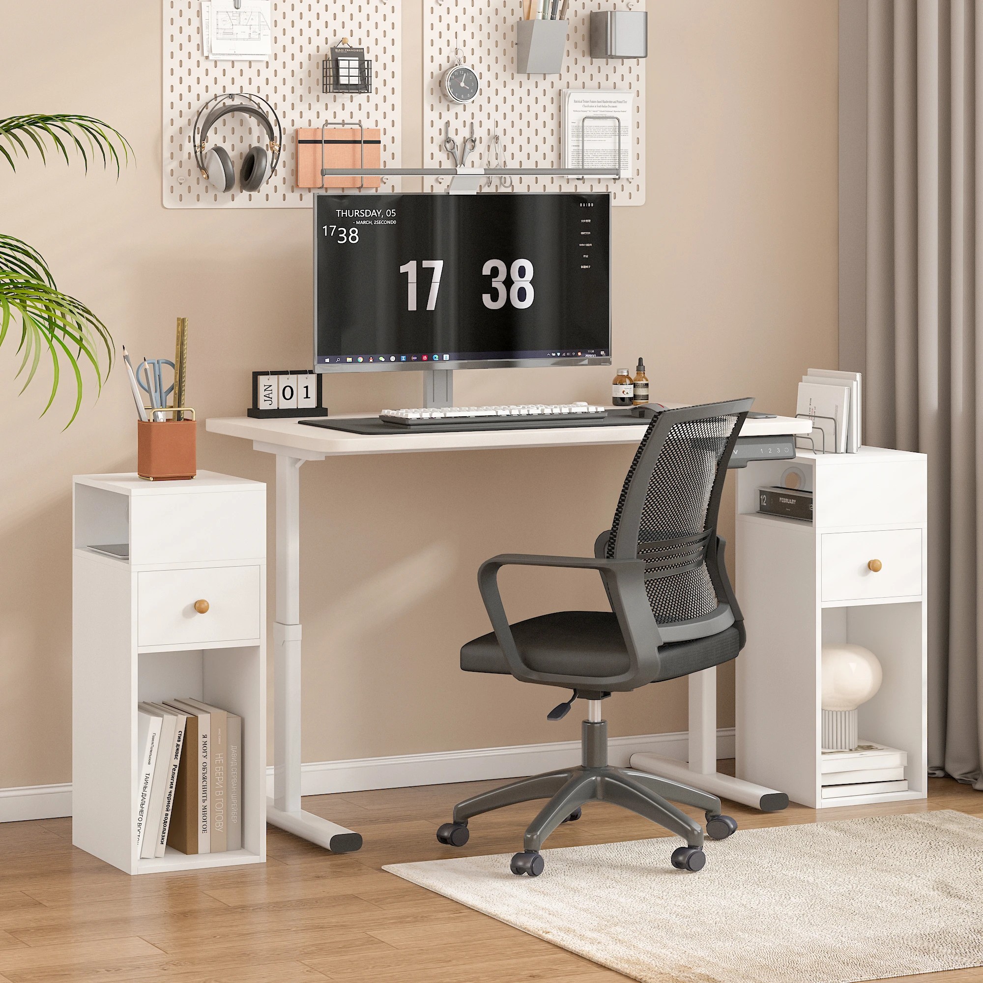 9 Advwin Side Table 25cm Narrow Sofa End Table w/ Side Shelf & Drawer Slim Bedside Table - White, 9 of 10