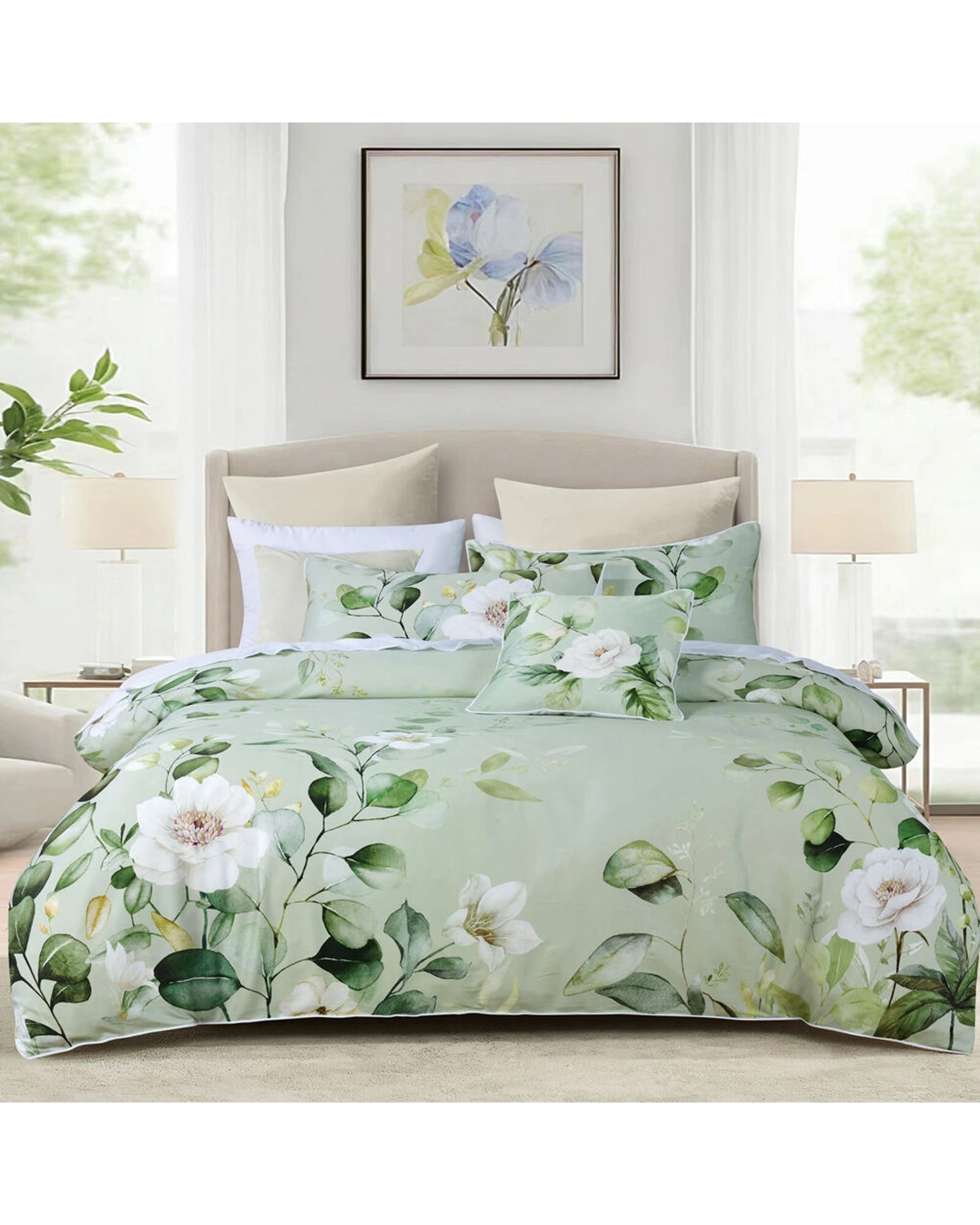 1 Bianca Salisbury King Cotton Sateen Quilt Cover & Pillowcase Set Sage - Green, 1 of 4