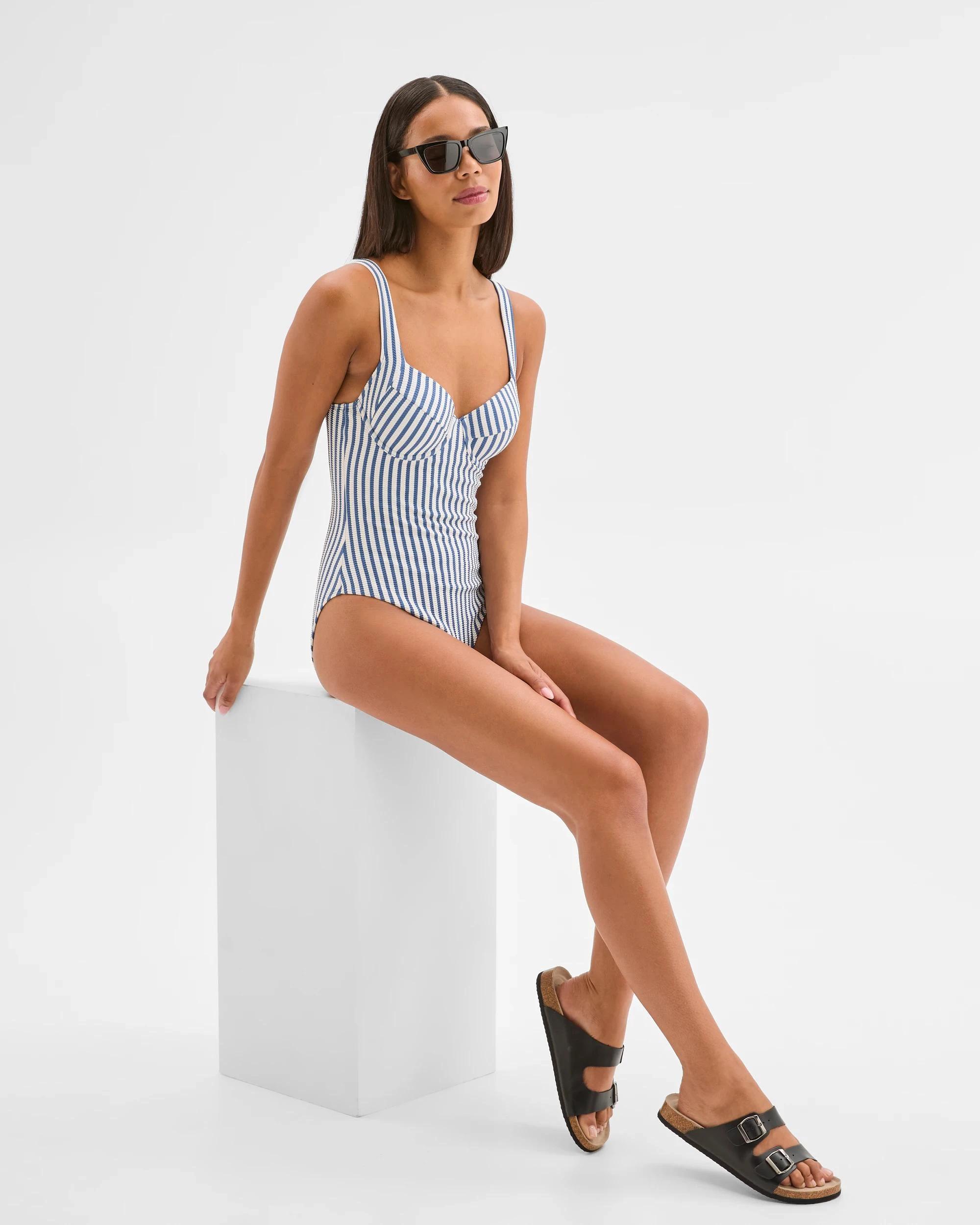 5 Target Woman Shape Your Body Resort Balconette Underwire One Piece Swimsuit STEEL STRIPE, 5 of 10