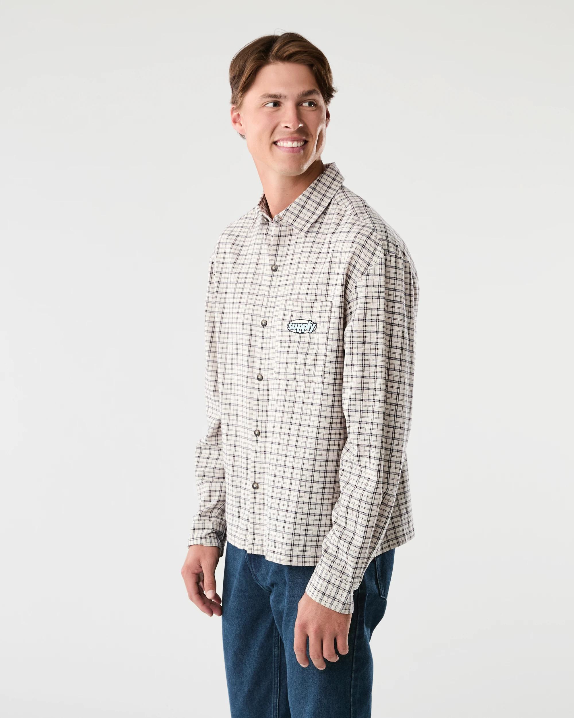 2 Long Sleeve Boxy Shirt Bge Check, 2 of 7