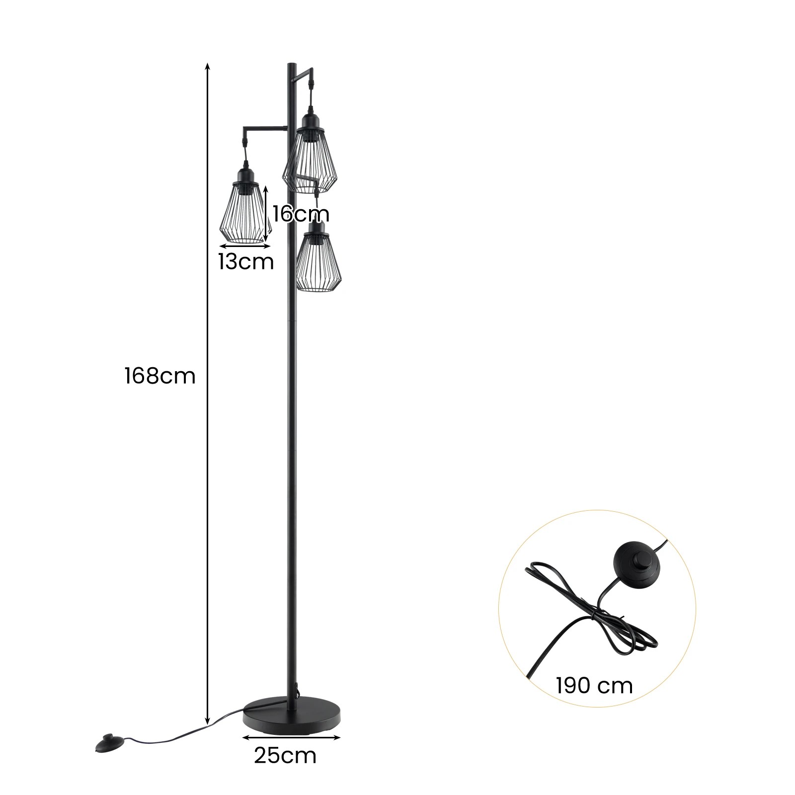 2 Costway 1.7M Tall Floor Lamp w/3 Birdcage Lampshades - Black, 2 of 7