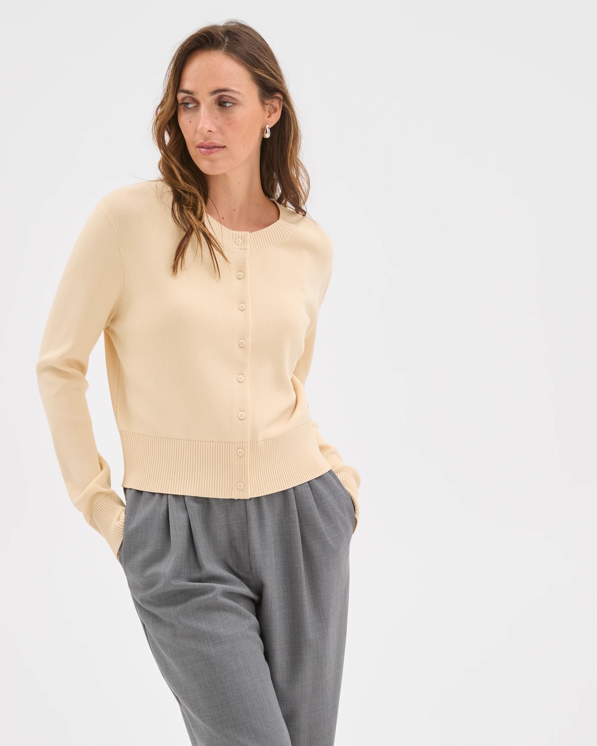 3 Preview Crepe Knit Core Cardigan PARCHMENT, 3 of 6