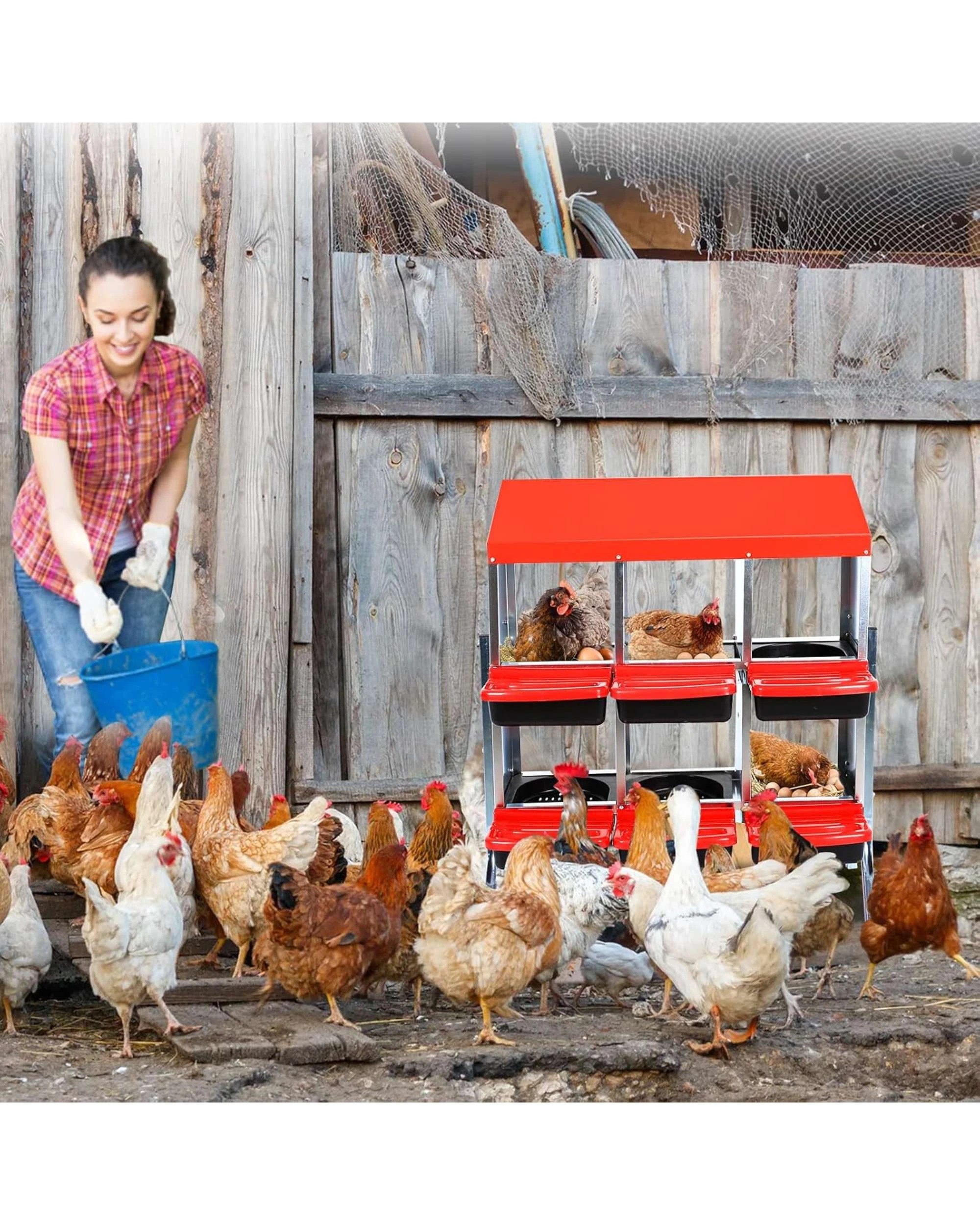 6 Advwin 6 Holes Chicken Nesting Boxes Metal Chicken Egg Laying Box Egg Collection, 6 of 9