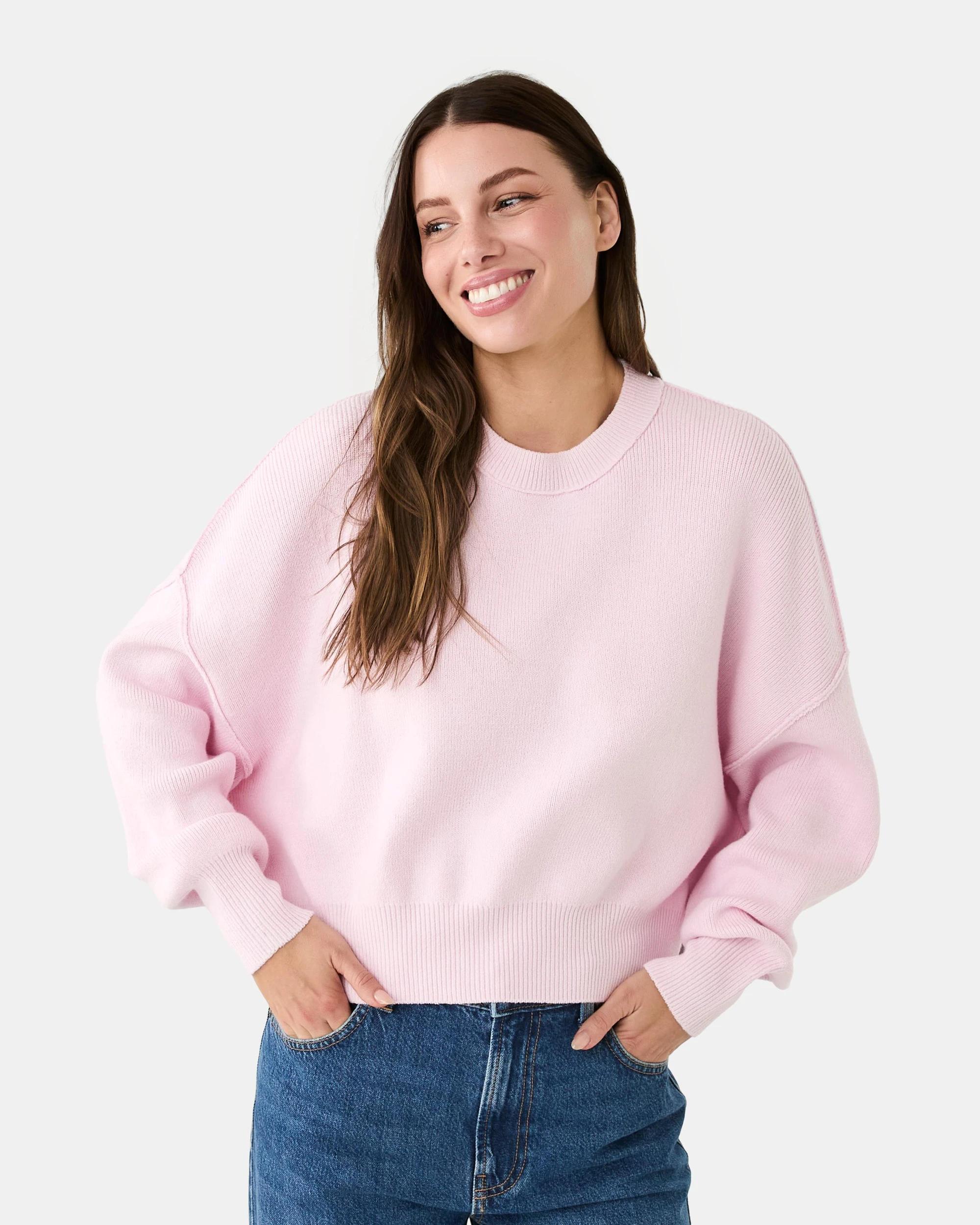 1 Oversized Crew Neck Jumper Bllet Pink, 1 of 7